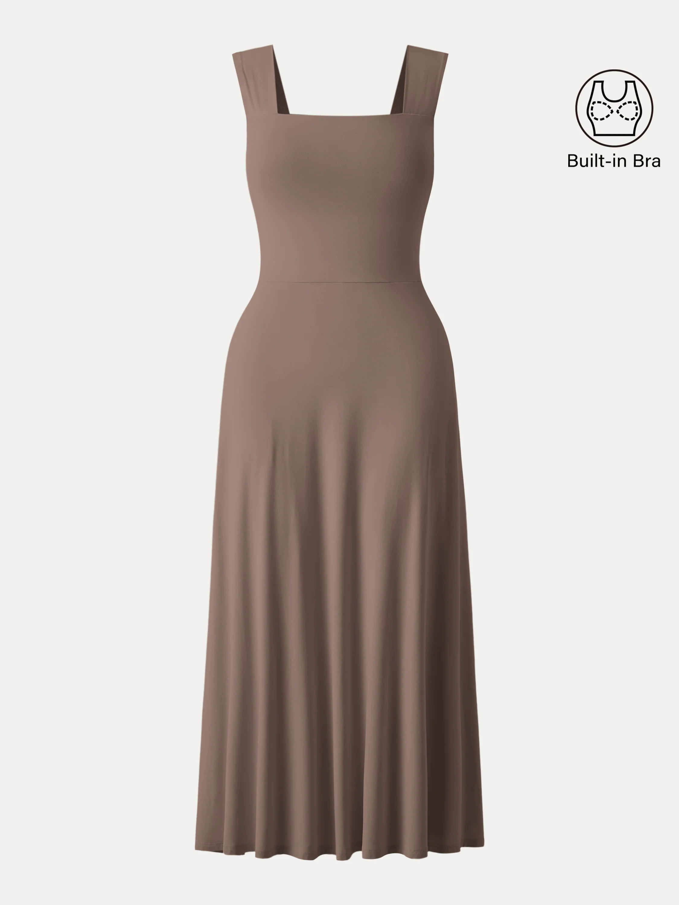 Flowy Square Neck Wide Straps Midi Brami Dress with Pockets Flowy Square Neck Wide Straps Midi Brami Dress with Pockets