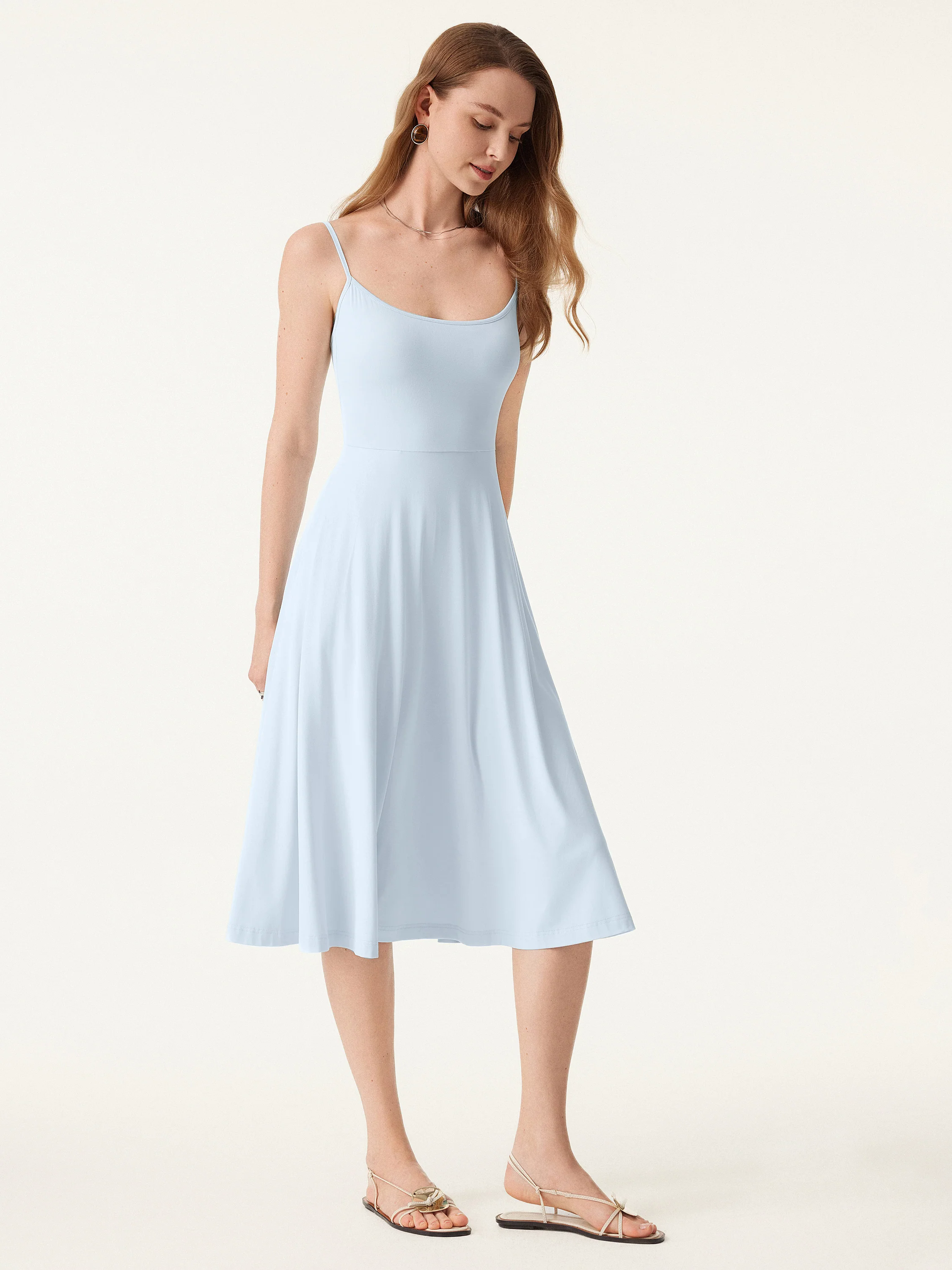Flowy U-neck Midi Brami Sundress with Pockets