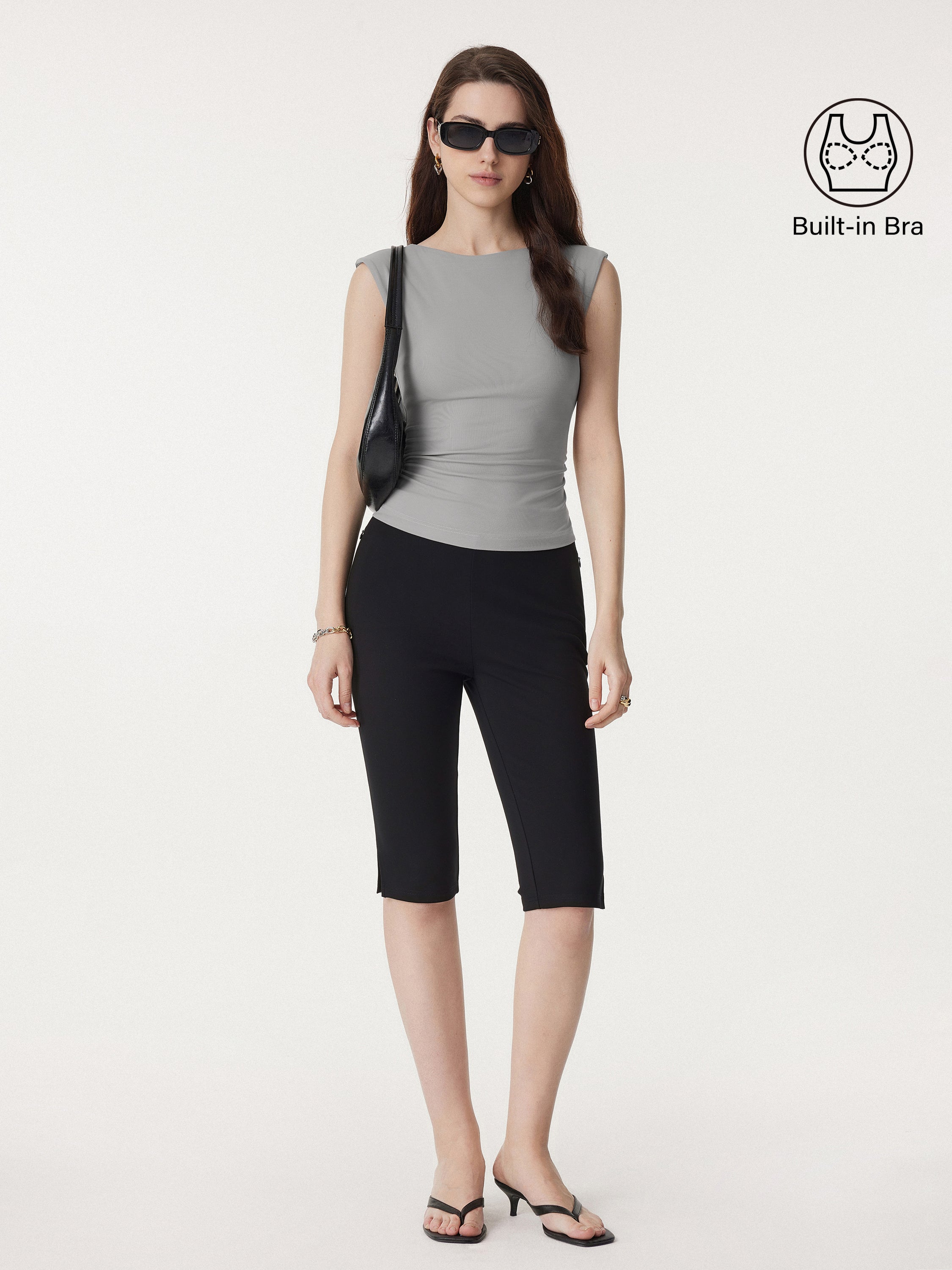Sleek Crewneck Side Ruched Slimming Brami Tank Sleek Crewneck Side Ruched Slimming Brami Tank