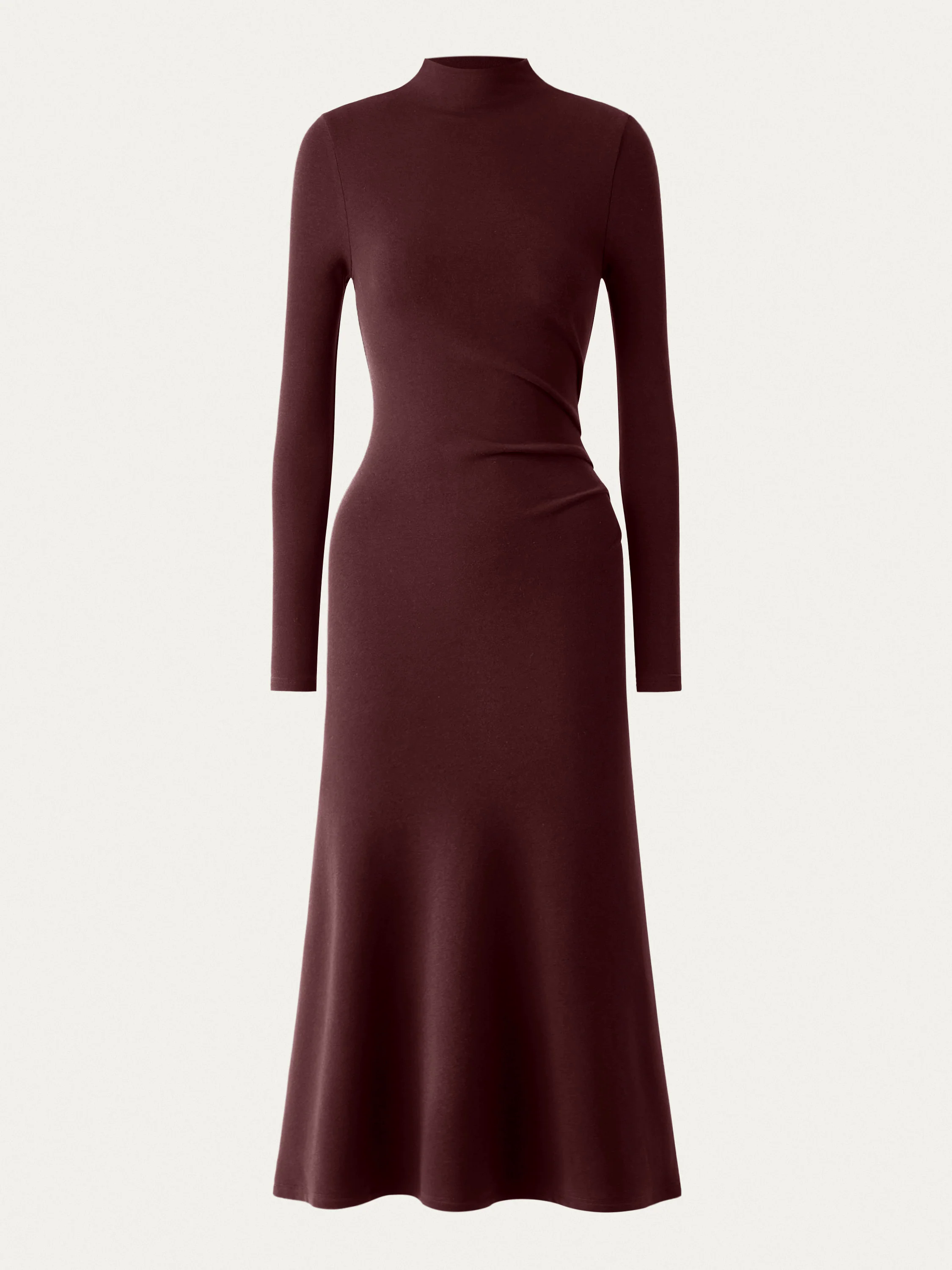 Heat-Tech Long Sleeves Mockneck Tucks Midi Dress Heat-Tech Long Sleeves Mockneck Tucks Midi Dress