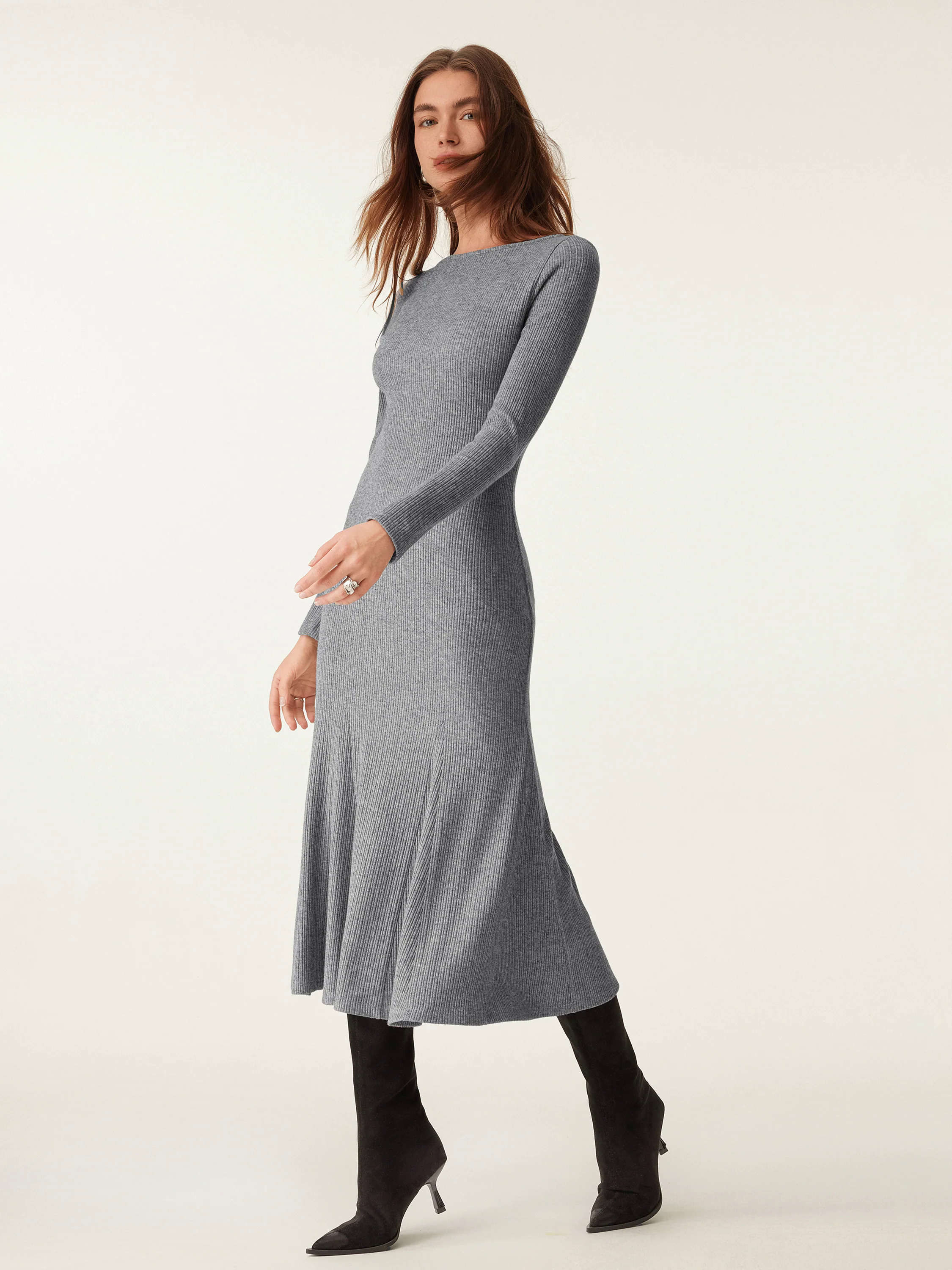 Boatneck Flare Midi Dress Boatneck Flare Midi Dress