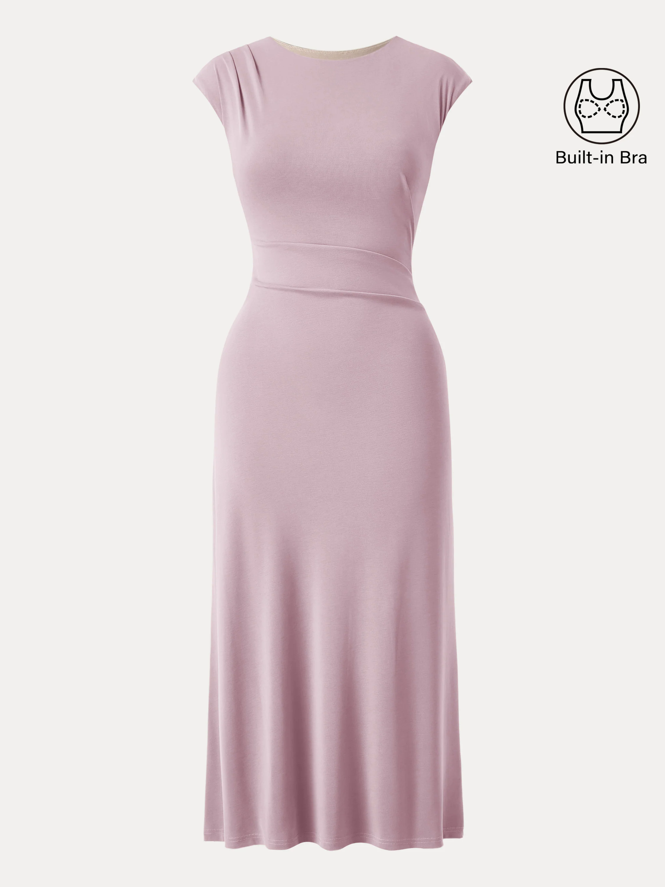 Flowy Sandwashed Crewneck Cap Sleeve Ruched Flared Maxi Brami Dress