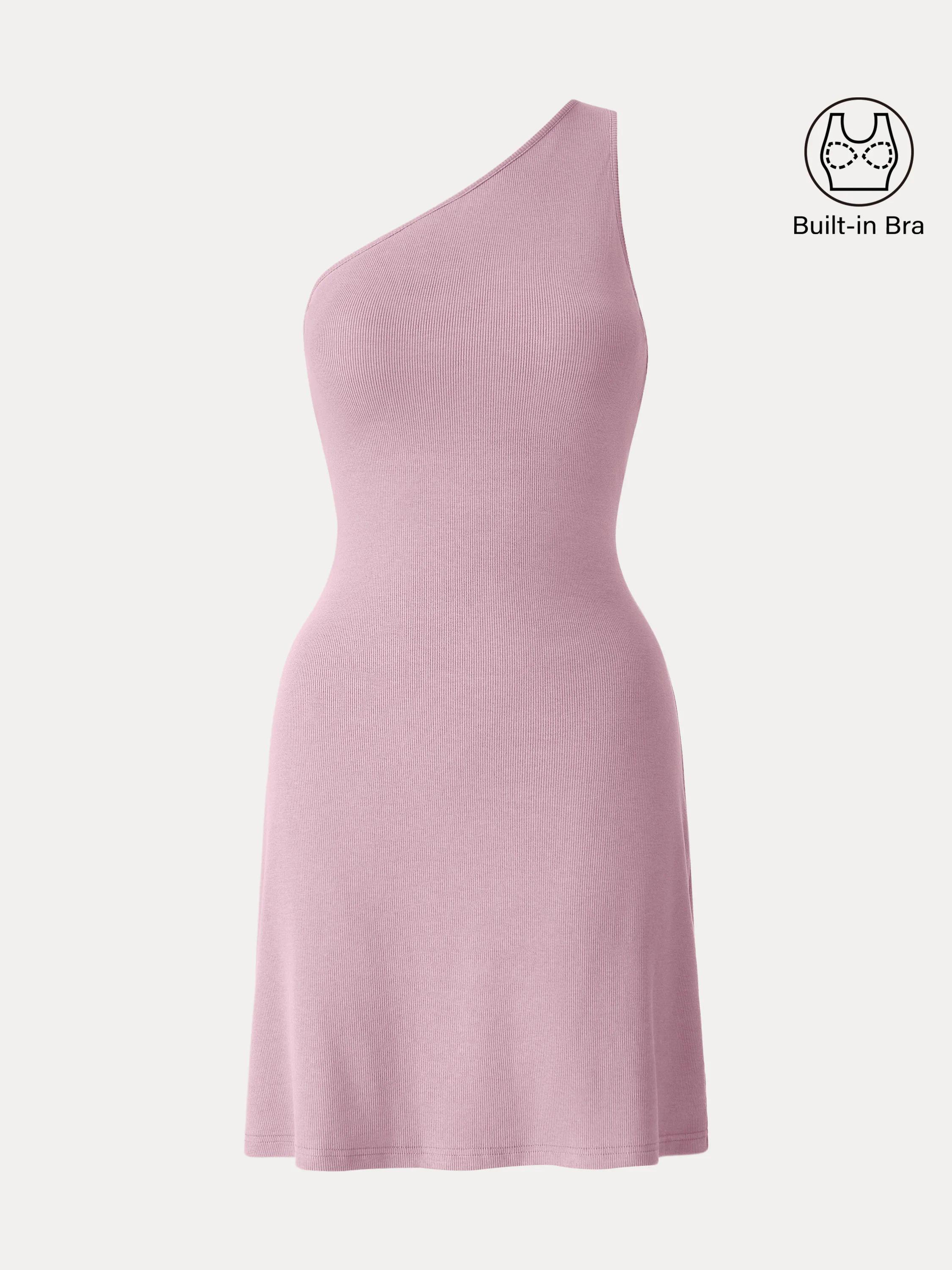 Stretch Cotton One Shoulder Ribbed Mini Flared Brami Dress Stretch Cotton One Shoulder Ribbed Mini Flared Brami Dress