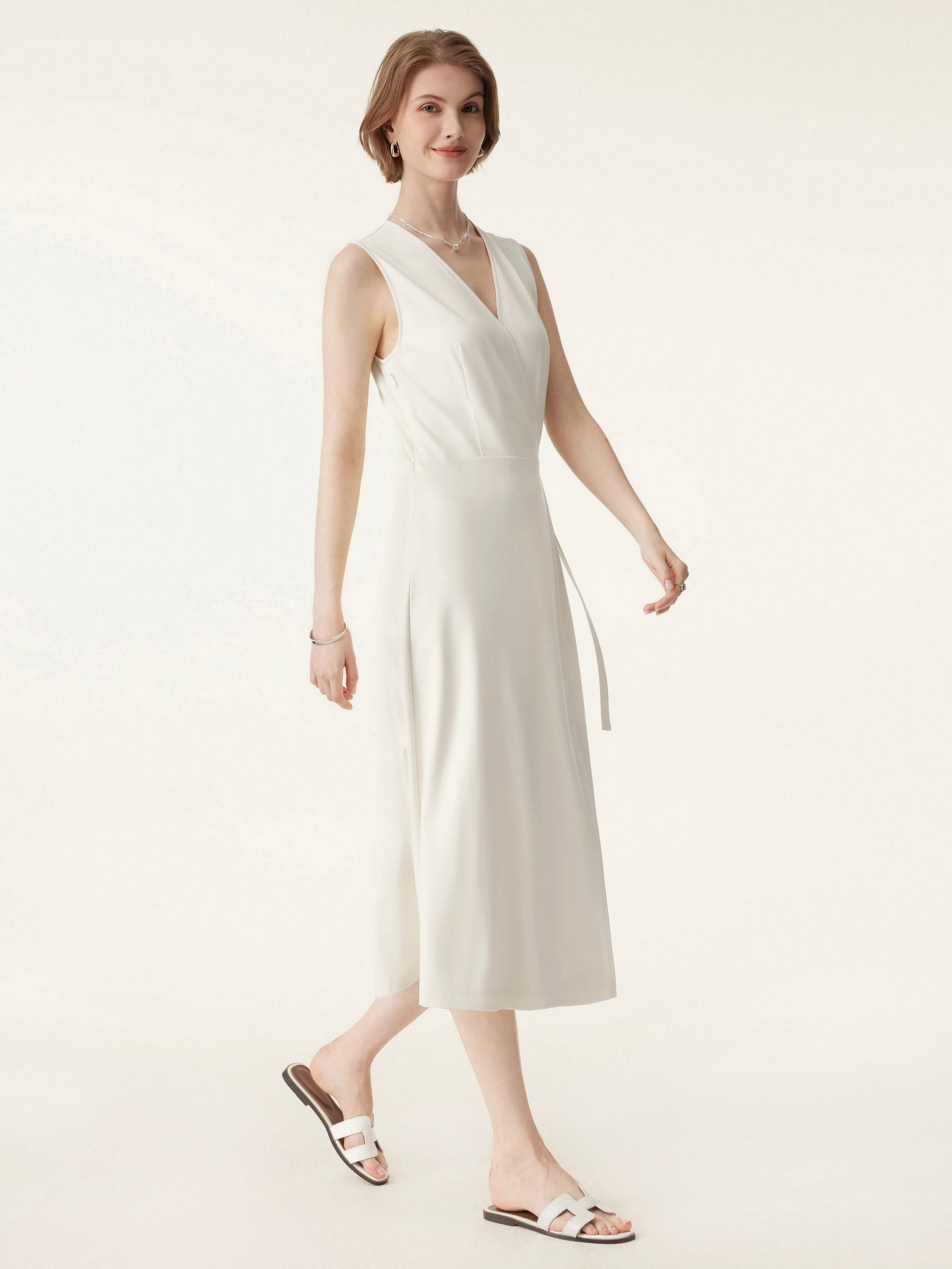 Surplice Adjustable Side-belt Midi Dress Surplice Adjustable Side-belt Midi Dress