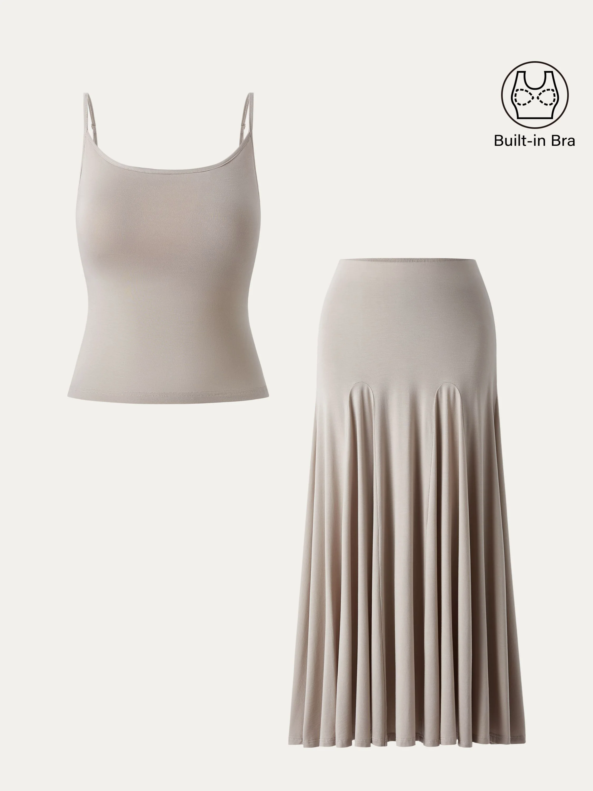 2Pcs Set U-neck Adjustable Straps Brami & Flowy Midi Pull-on Skirt 2Pcs Set U-neck Adjustable Straps Brami & Flowy Midi Pull-on Skirt