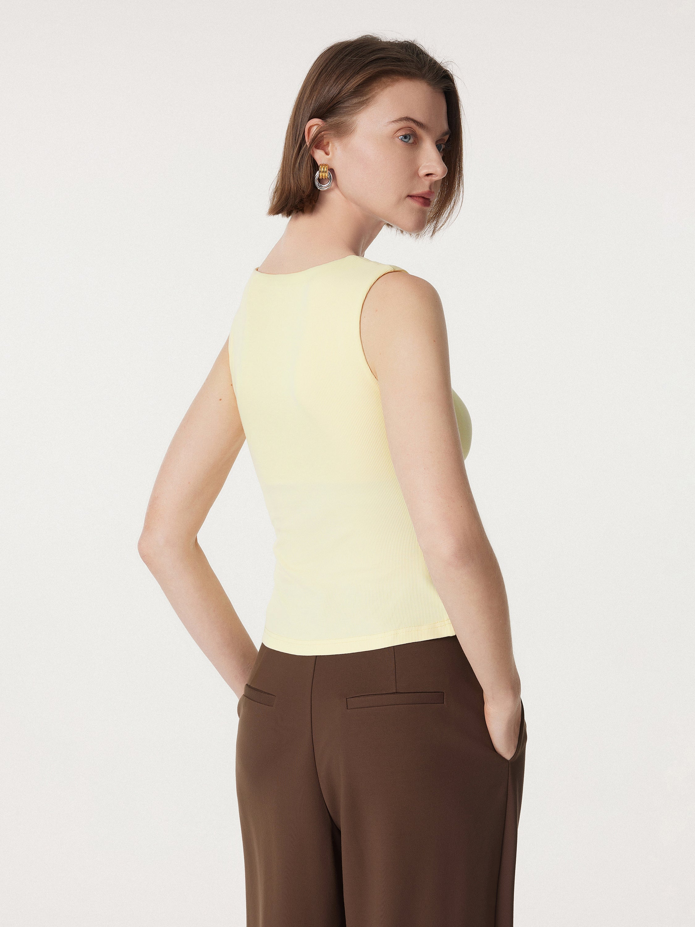 Diamond Neck Ribbed New Airy Brami Tank Diamond Neck Ribbed New Airy Brami Tank