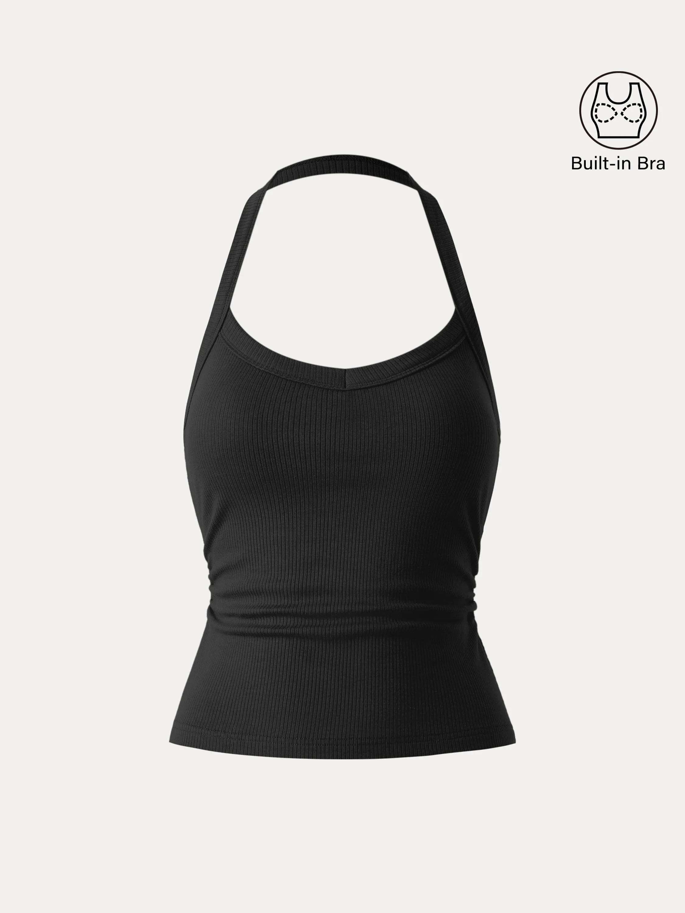 Halter Neck Side Ruched Ribbed Brami Tank Halter Neck Side Ruched Ribbed Brami Tank