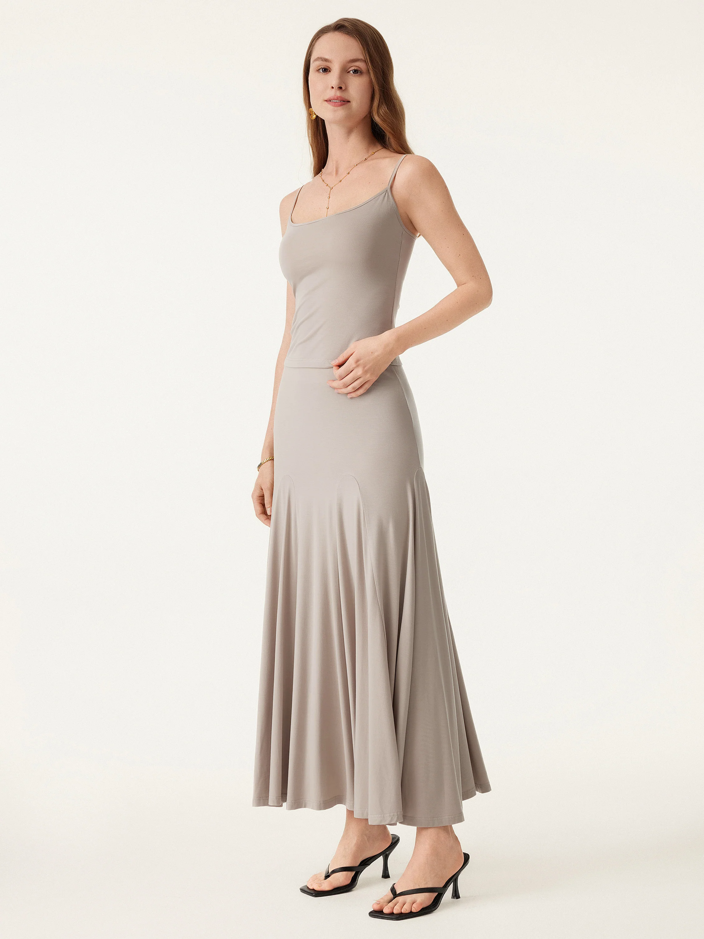 2Pcs Set U-neck Adjustable Straps Brami & Flowy Midi Pull-on Skirt 2Pcs Set U-neck Adjustable Straps Brami & Flowy Midi Pull-on Skirt