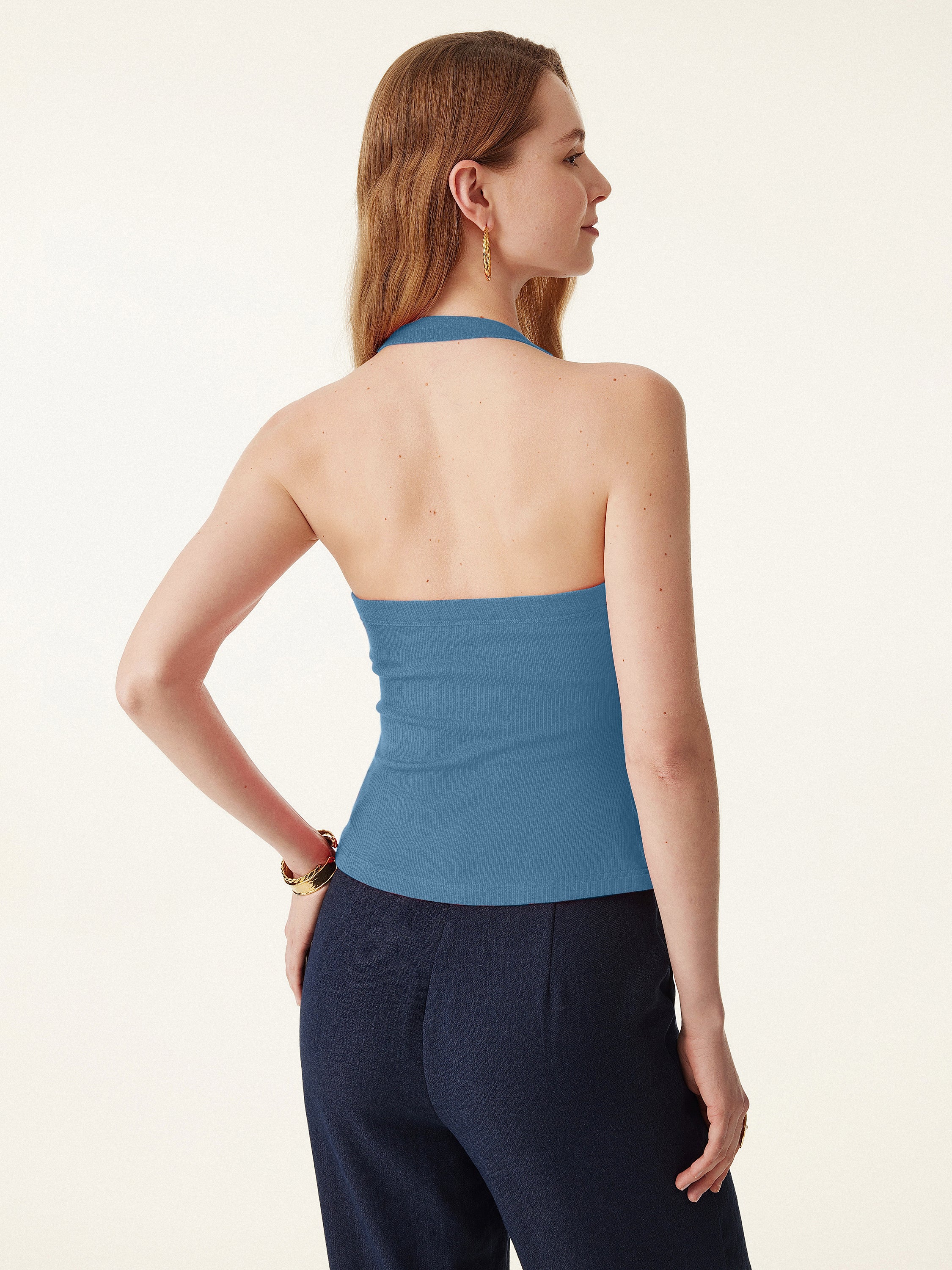2Pcs Set Halter Neck Side Ruched Ribbed Brami Tank 2Pcs Set Halter Neck Side Ruched Ribbed Brami Tank