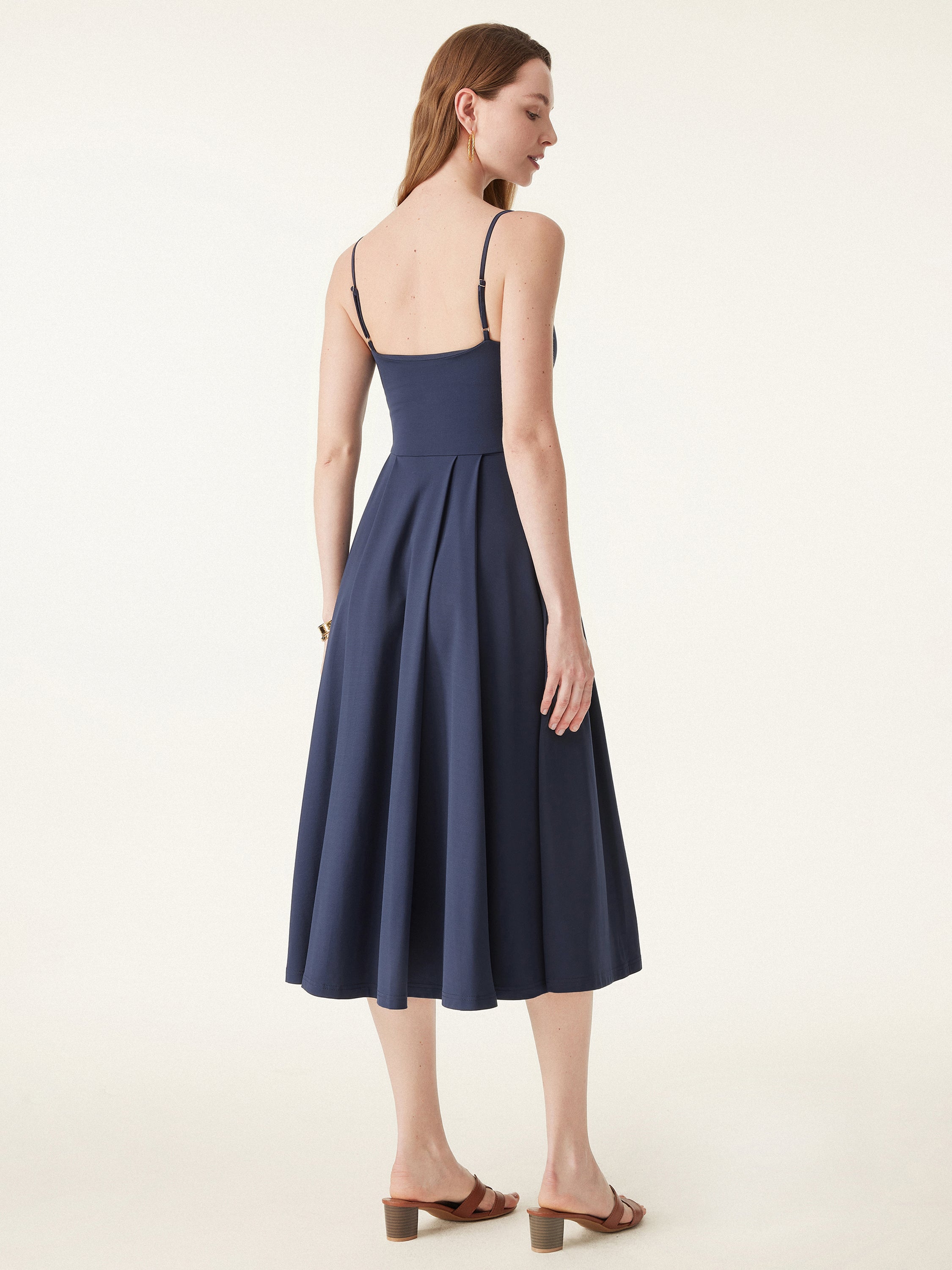 Bamboo Ponte V-neck Fit-and-flare Midi Brami Sundress with Pockets Bamboo Ponte V-neck Fit-and-flare Midi Brami Sundress with Pockets