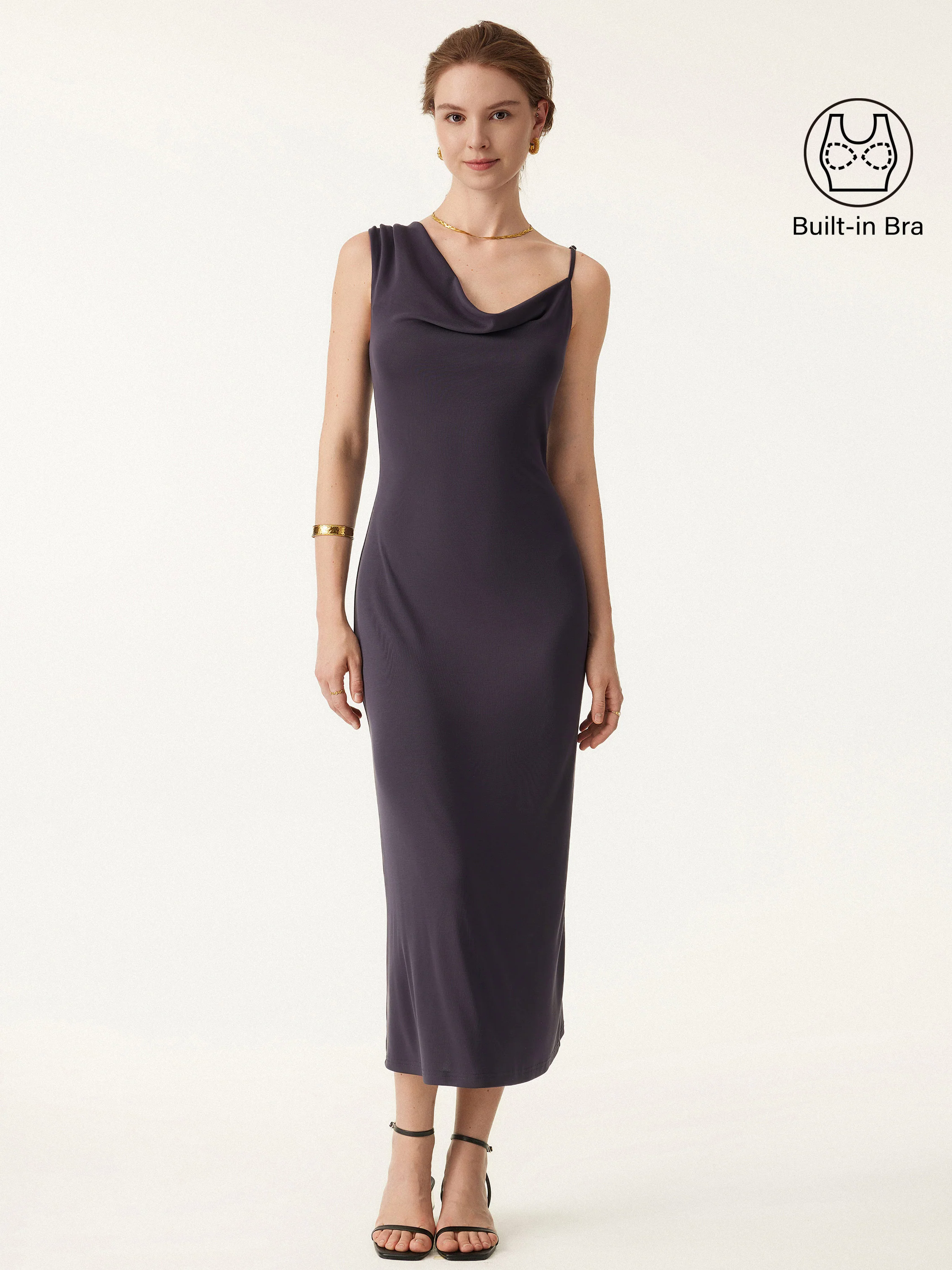 Sandwashed Asymmetrical Cowl Midi Brami Dress