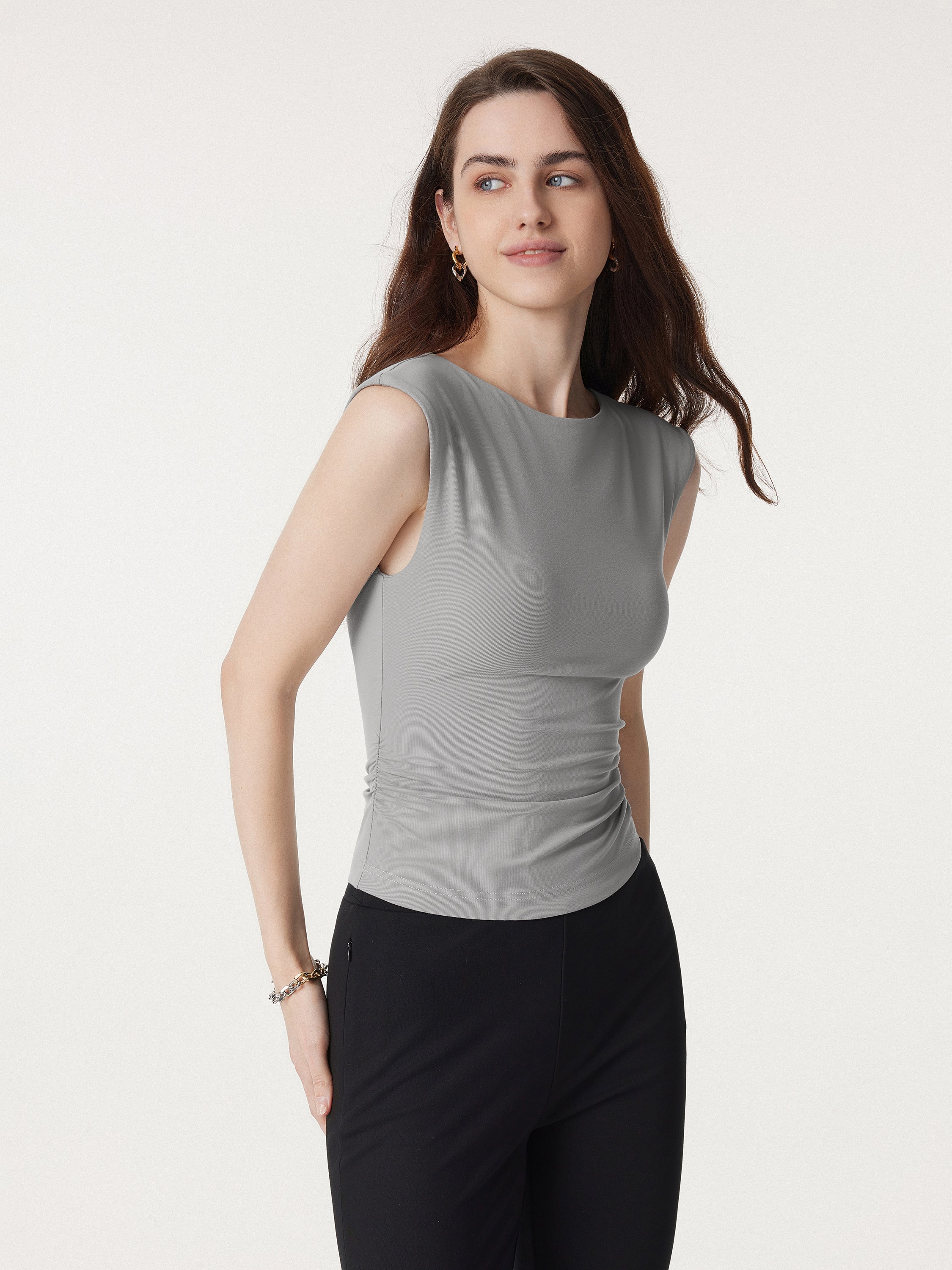 Sleek Crewneck Side Ruched Slimming Brami Tank Sleek Crewneck Side Ruched Slimming Brami Tank