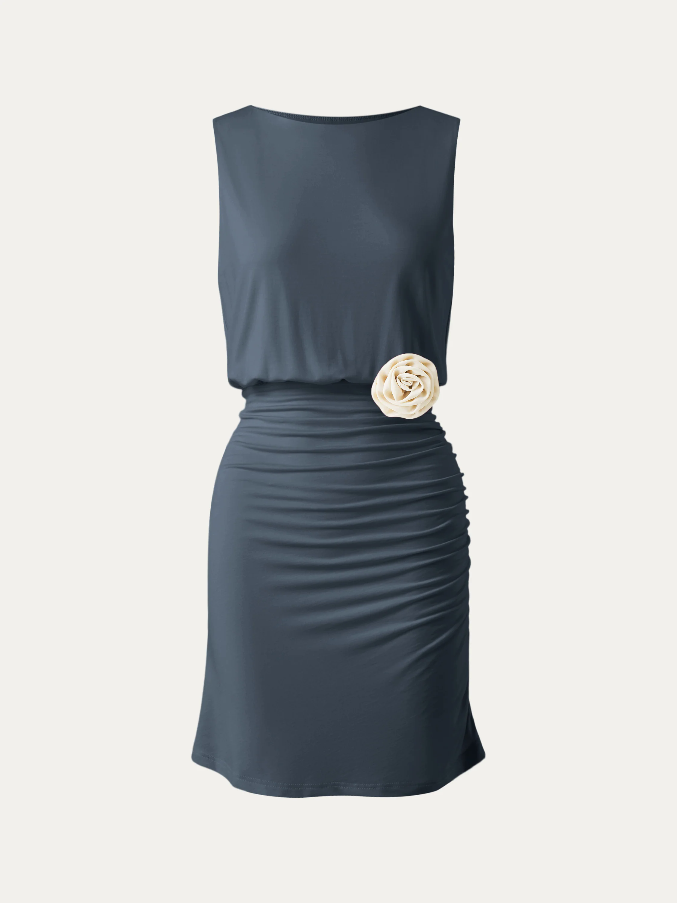 Detachable Rose Boatneck Summer Mini Dress Detachable Rose Boatneck Summer Mini Dress