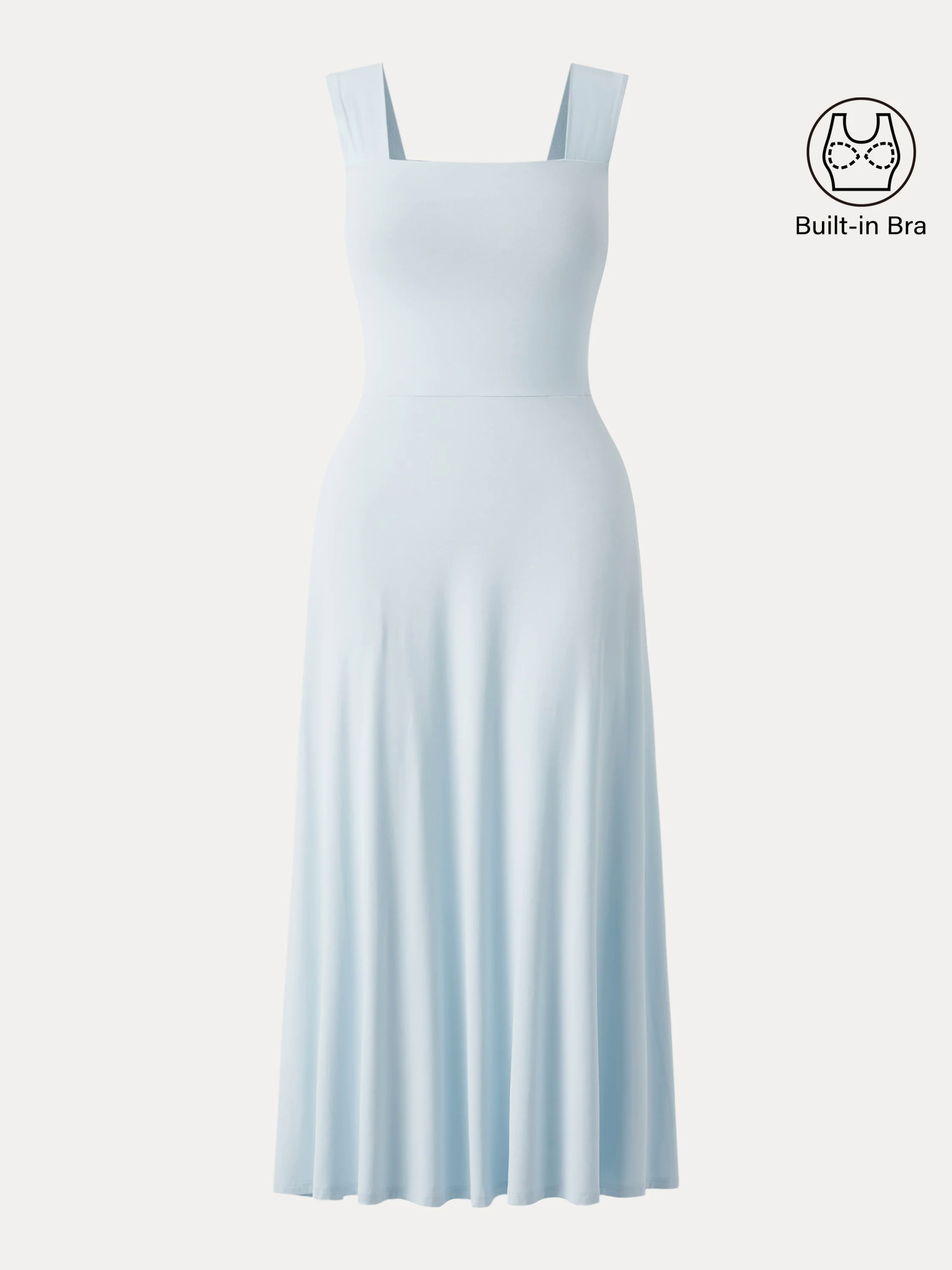 Flowy Square Neck Wide Straps Midi Brami Dress with Pockets Flowy Square Neck Wide Straps Midi Brami Dress with Pockets