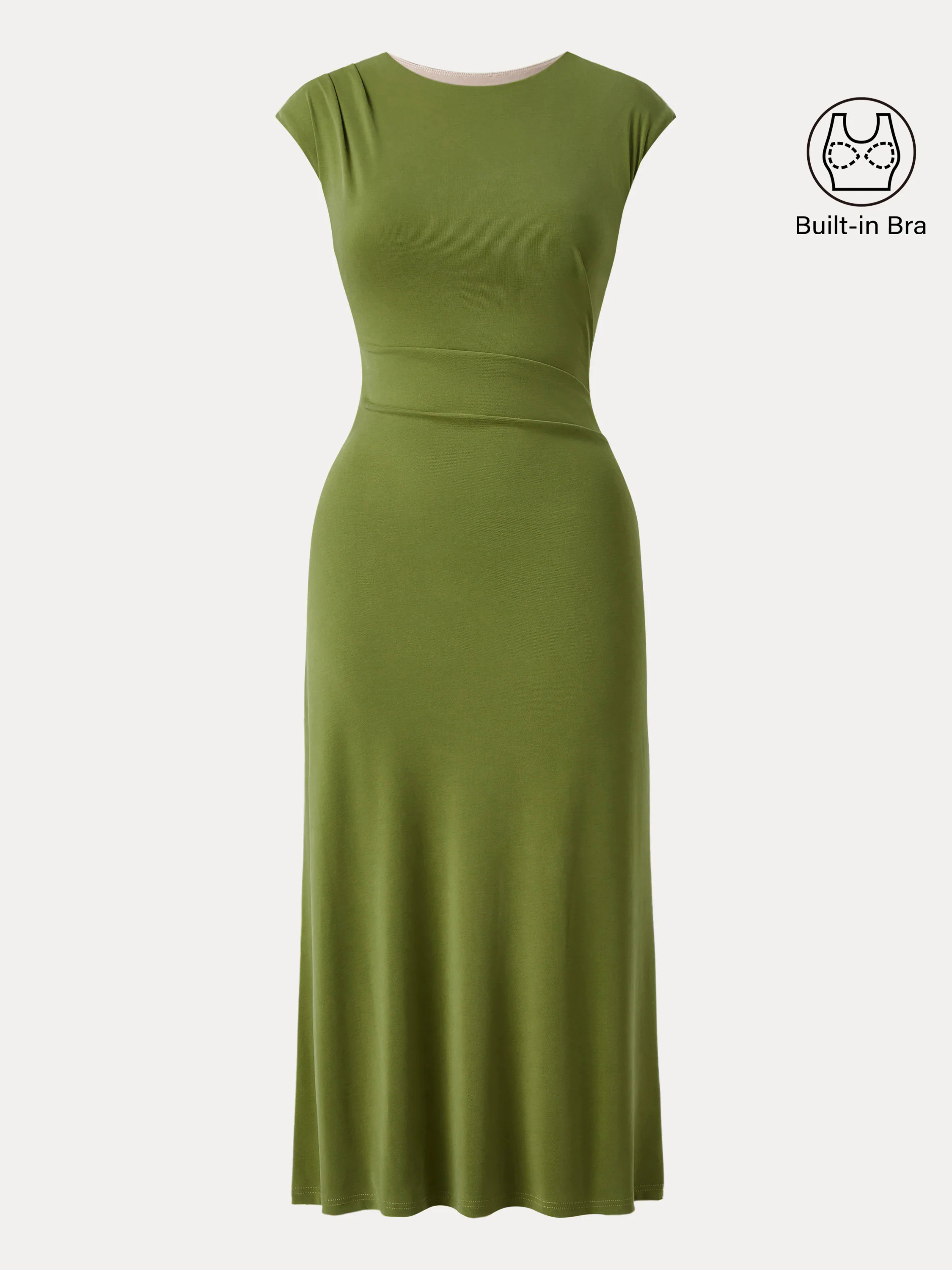 Flowy Sandwashed Crewneck Cap Sleeve Ruched Flared Maxi Brami Dress