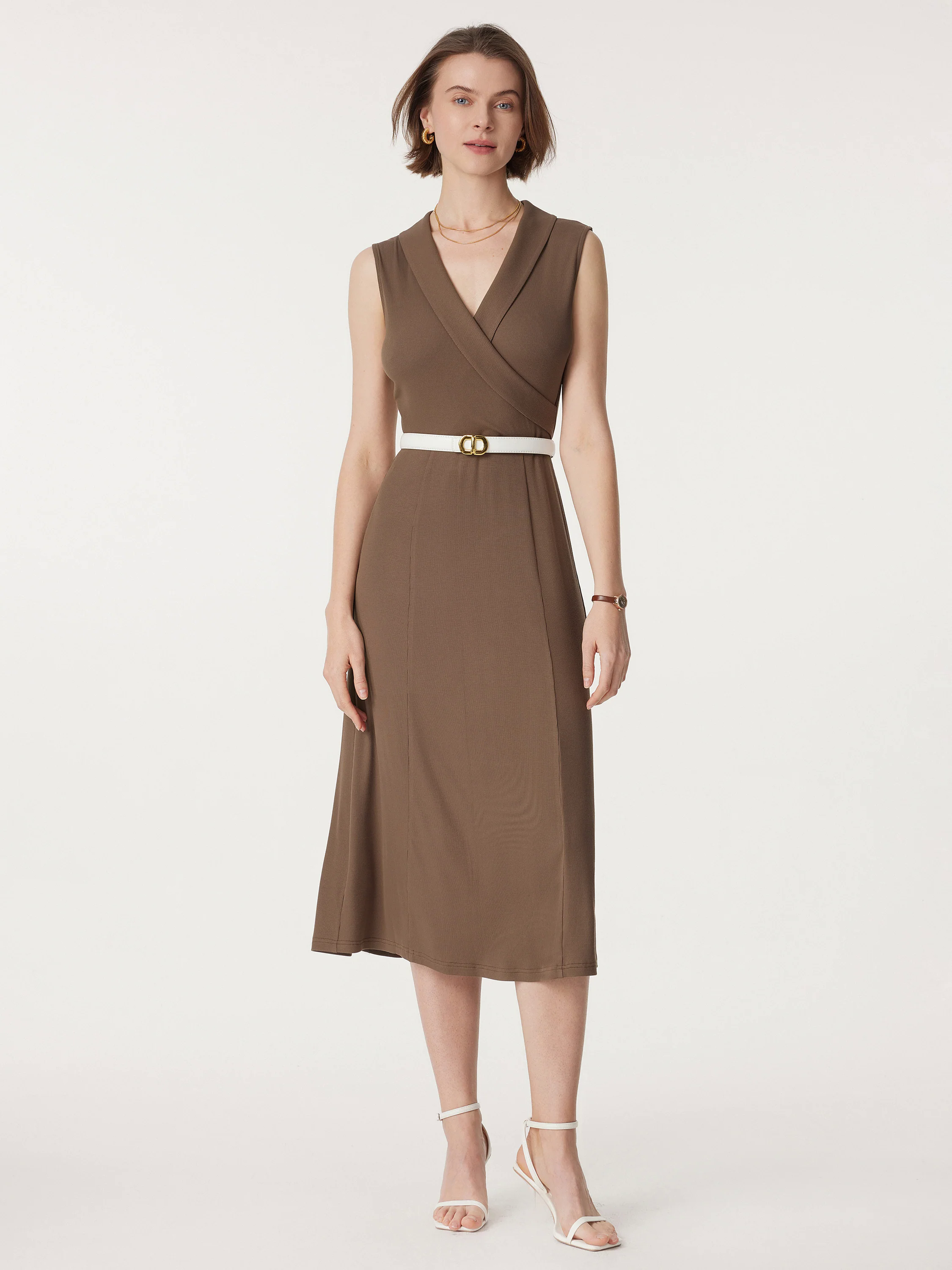 Collared Surplice Midi Sleeveless Dress Collared Surplice Midi Sleeveless Dress