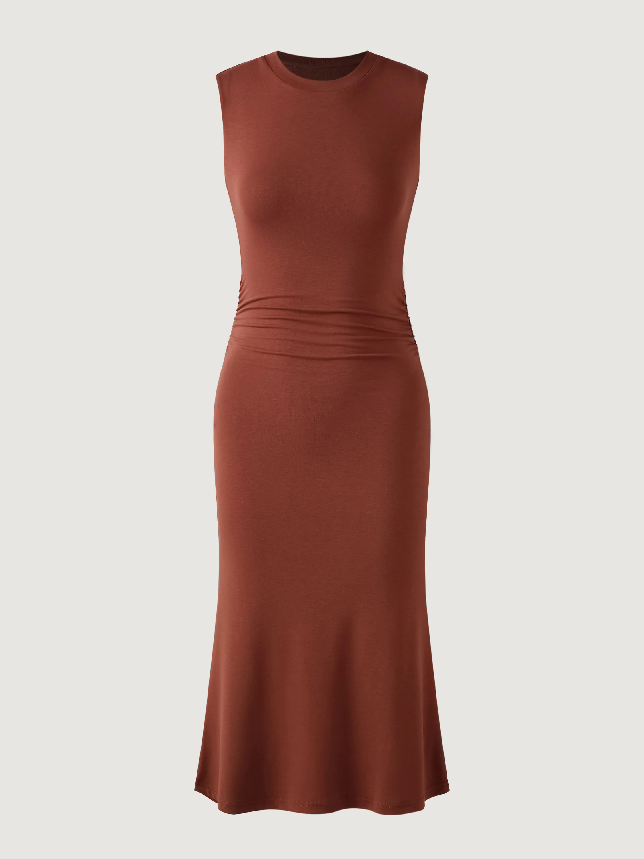 Ruched Side Wide Shoulder Crew Midi Dress Ruched Side Wide Shoulder Crew Midi Dress