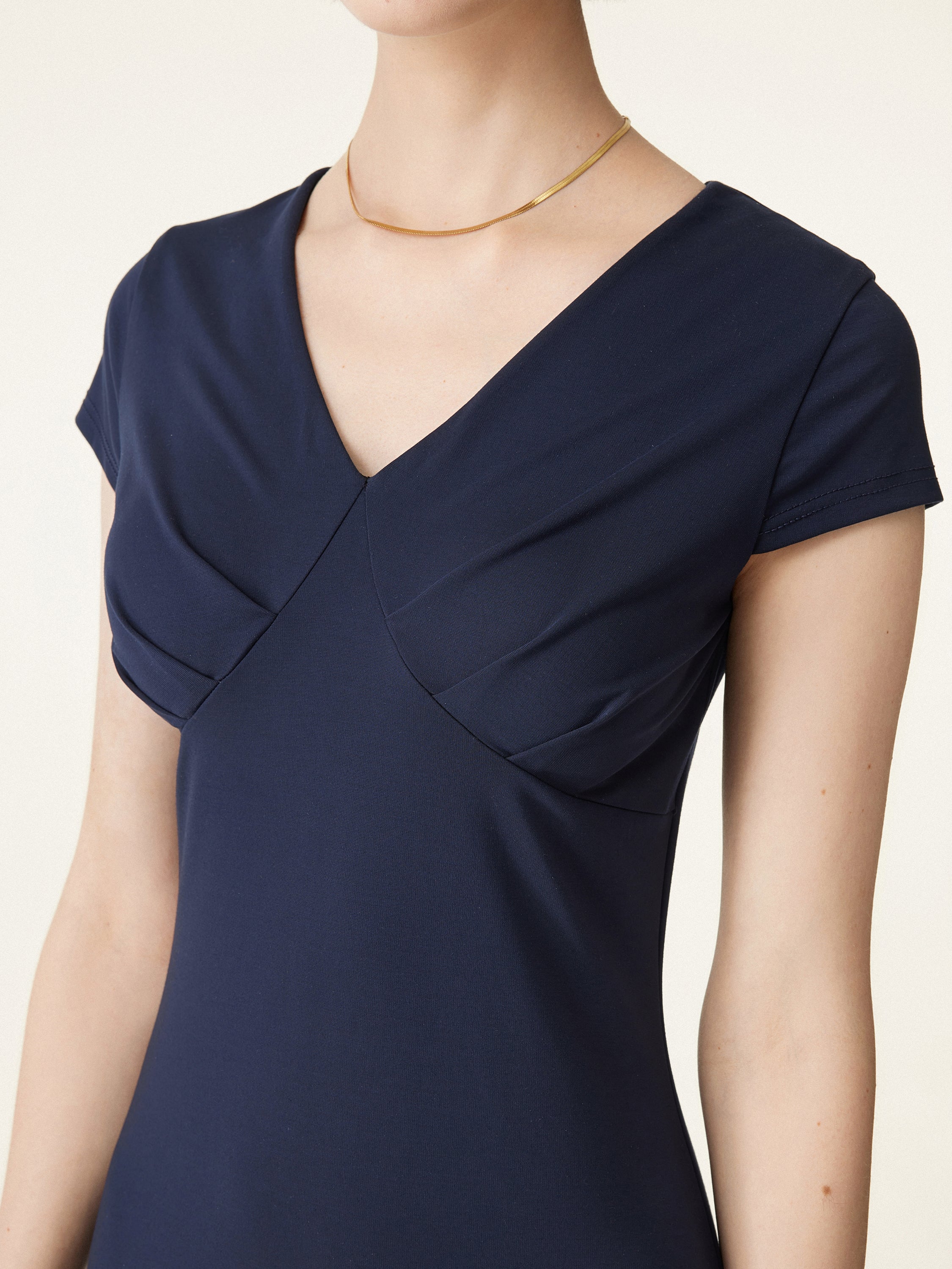 Bamboo Ponte V-neck Short Sleeve Midi Flared Dress Bamboo Ponte V-neck Short Sleeve Midi Flared Dress