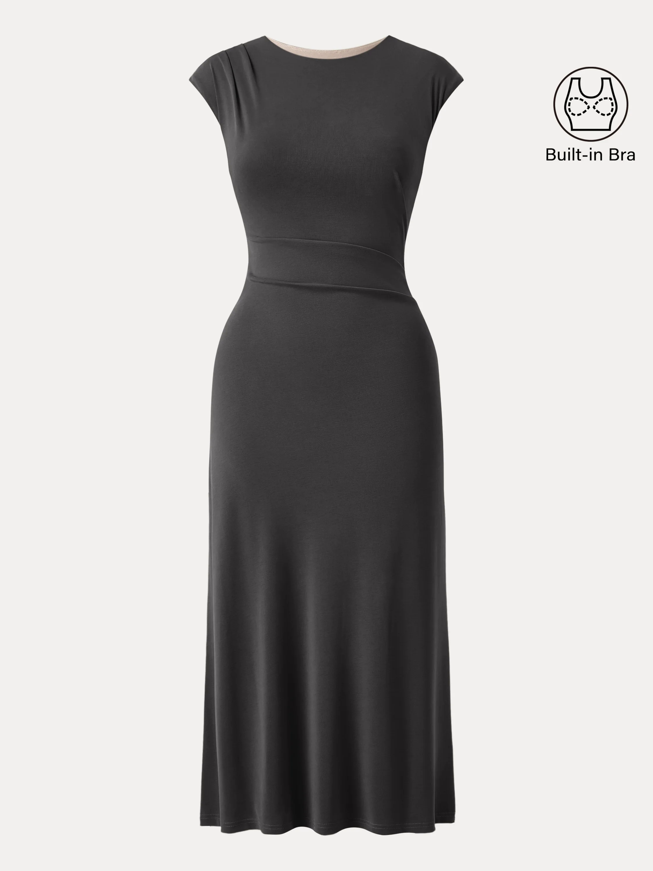 Flowy Sandwashed Crewneck Cap Sleeve Ruched Flared Maxi Brami Dress