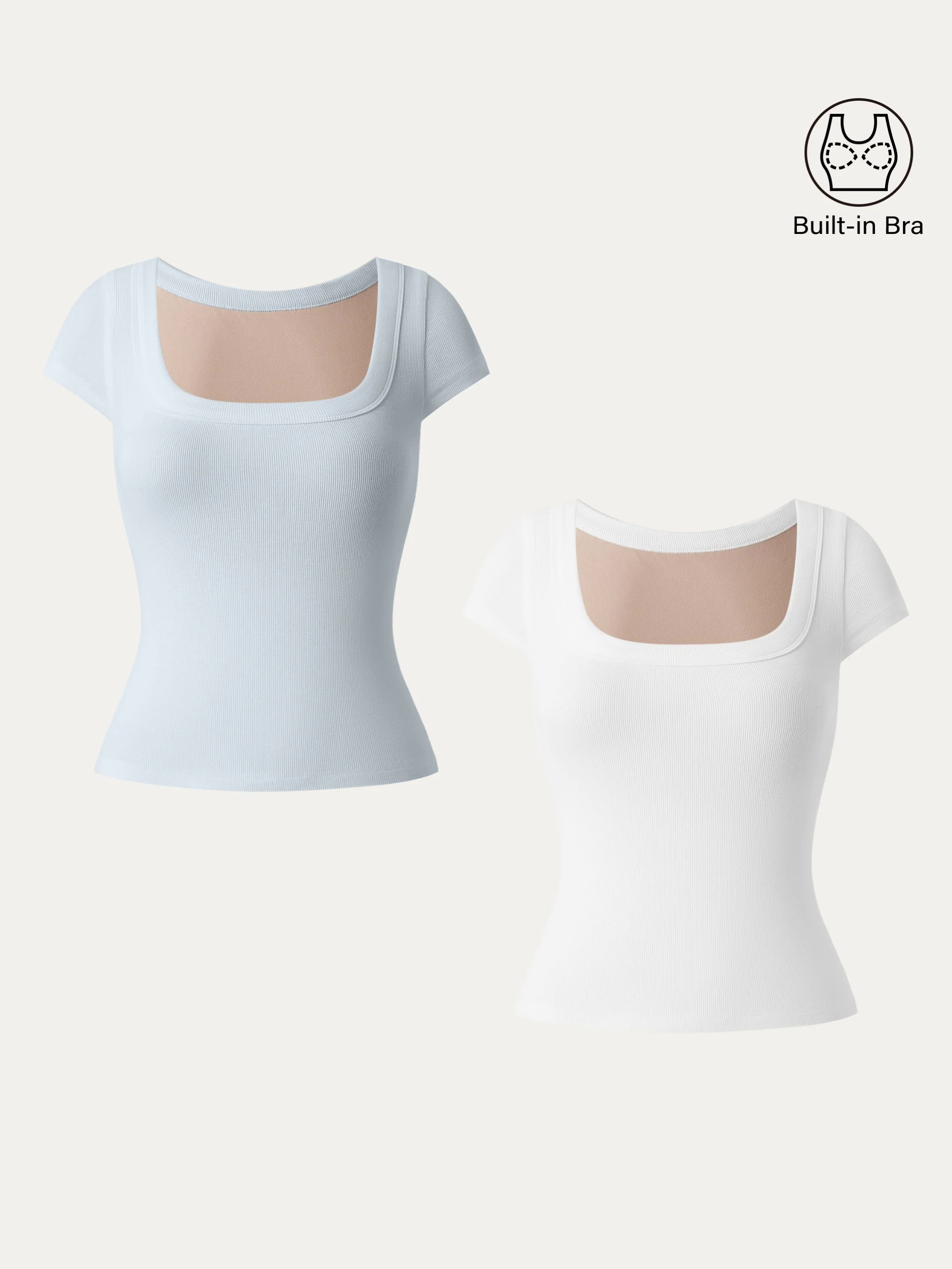2Pcs Set Stretch Cotton Square Neck Cap Sleeve Brami 2Pcs Set Stretch Cotton Square Neck Cap Sleeve Brami