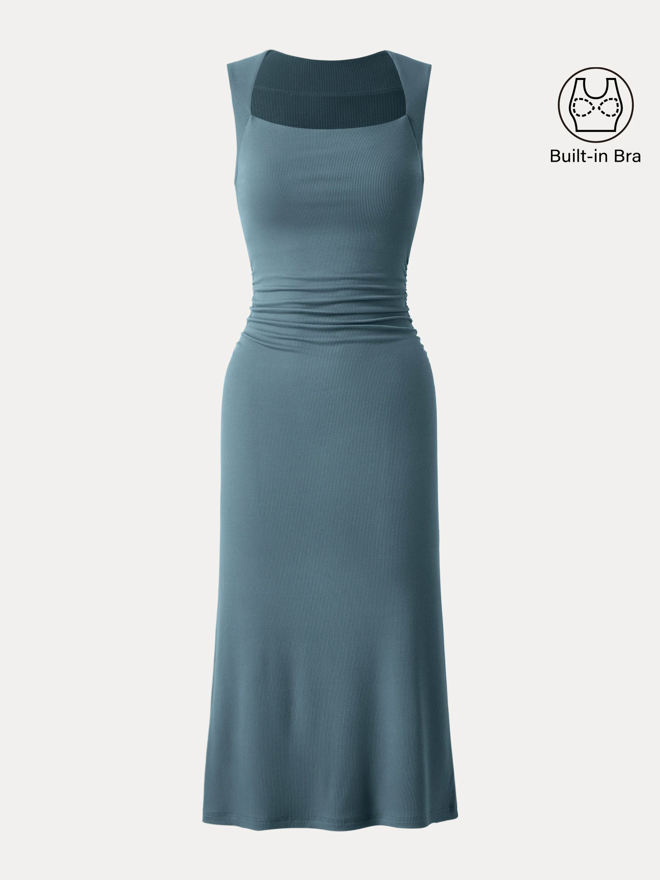 Square Neck Side Ruched Sleeveless Brami Midi Dress Square Neck Side Ruched Sleeveless Brami Midi Dress