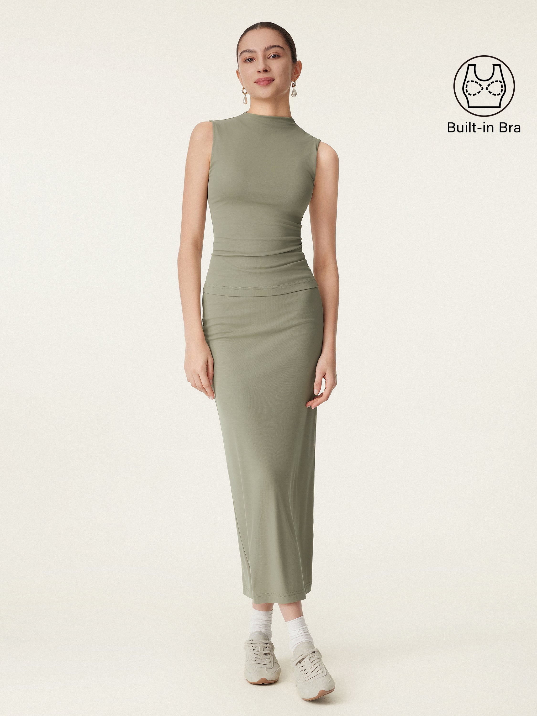 2Pcs Set Mockneck Brami Tank & Column Maxi Skirt