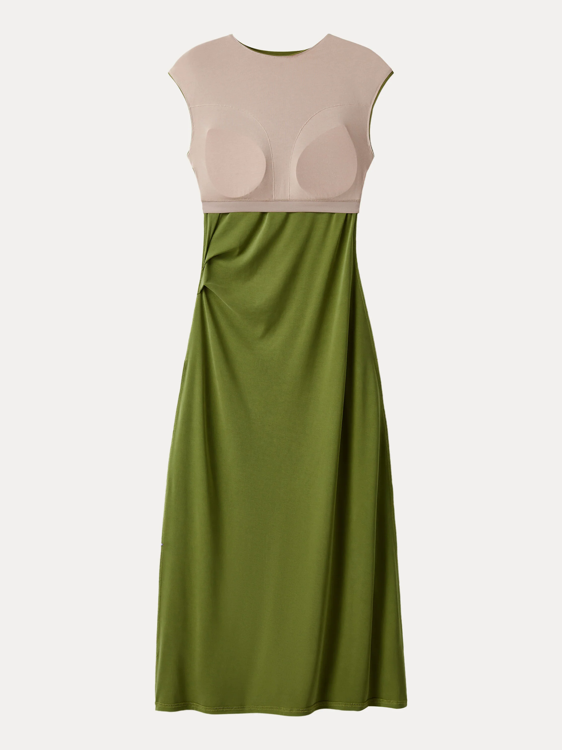 Flowy Sandwashed Crewneck Cap Sleeve Ruched Flared Maxi Brami Dress