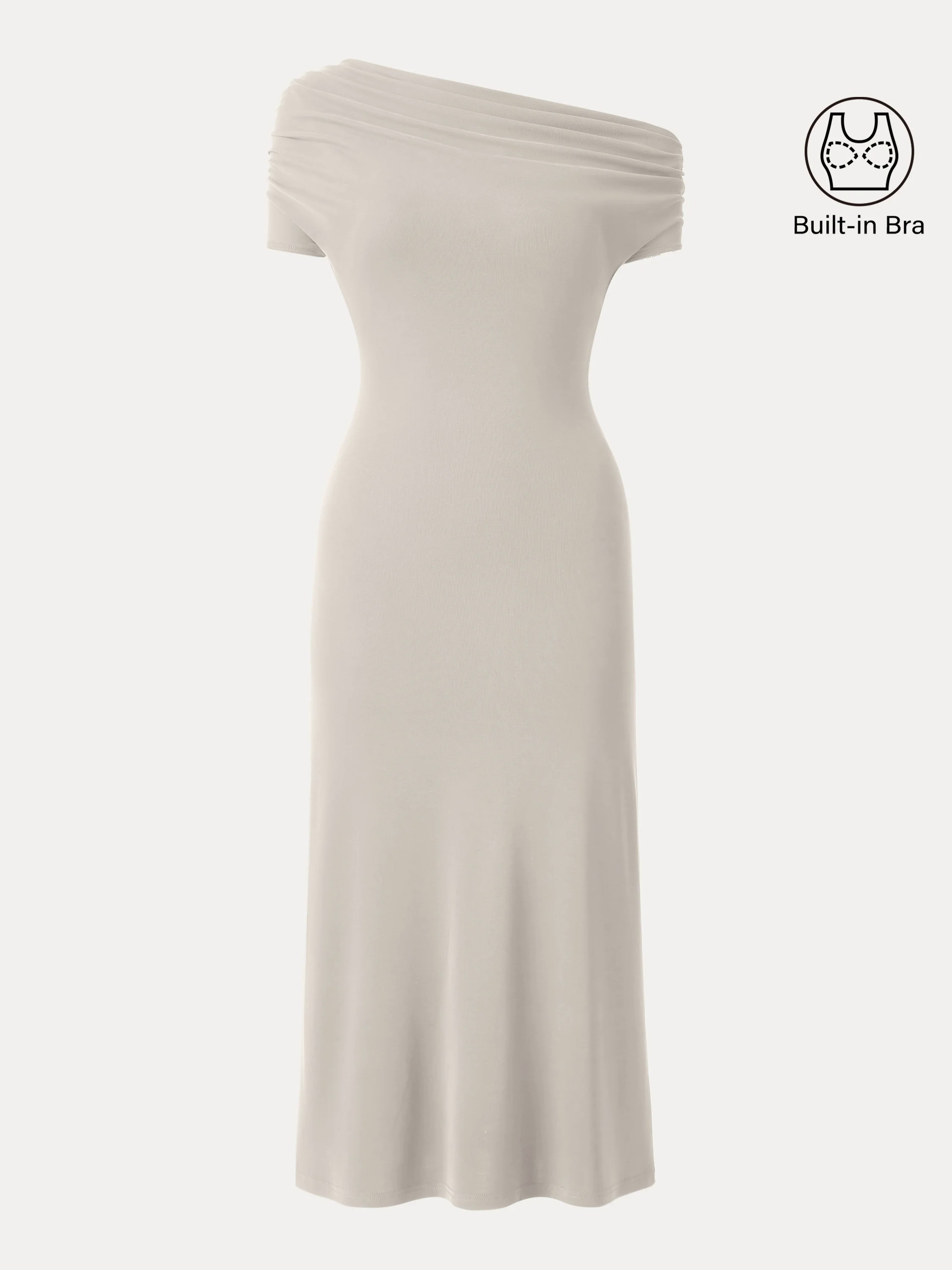 Sandwashed Asymmetrical Neck Short Sleeve Midi Brami Dress Sandwashed Asymmetrical Neck Short Sleeve Midi Brami Dress