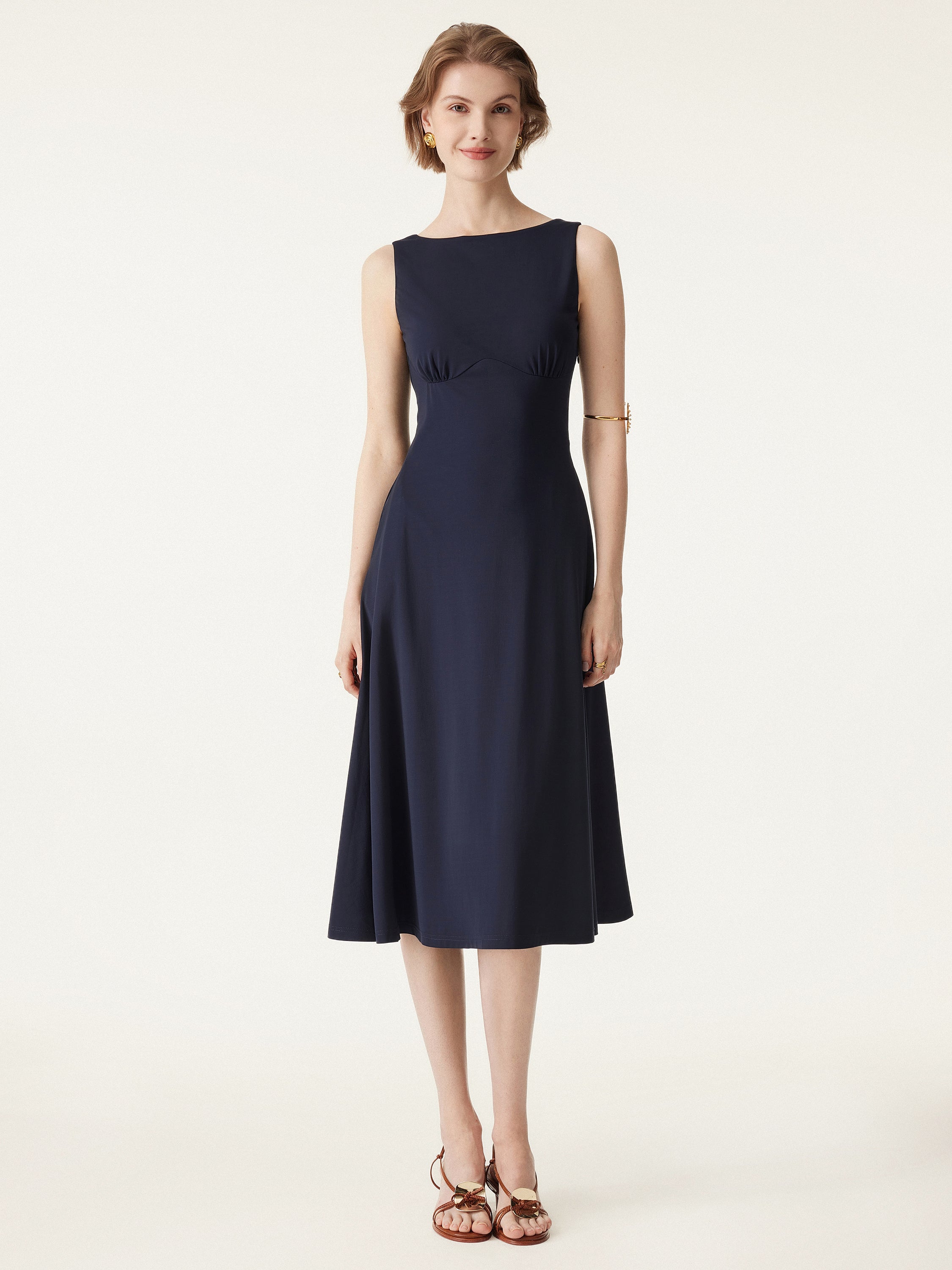 Boatneck Flared Midi Brami Dress with Pockets Boatneck Flared Midi Brami Dress with Pockets