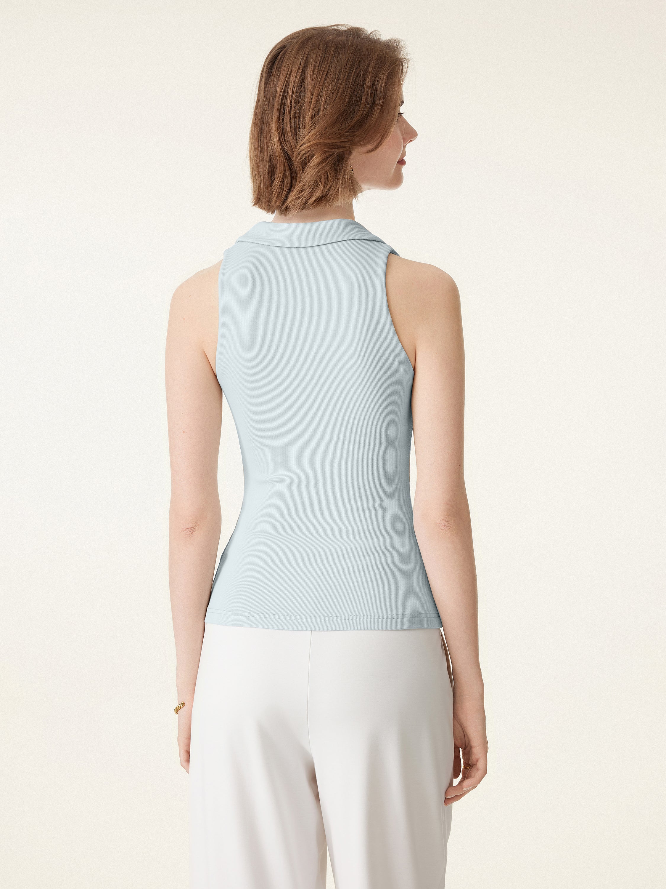 Stretch Cotton V-neck Collared Brami Top Stretch Cotton V-neck Collared Brami Top