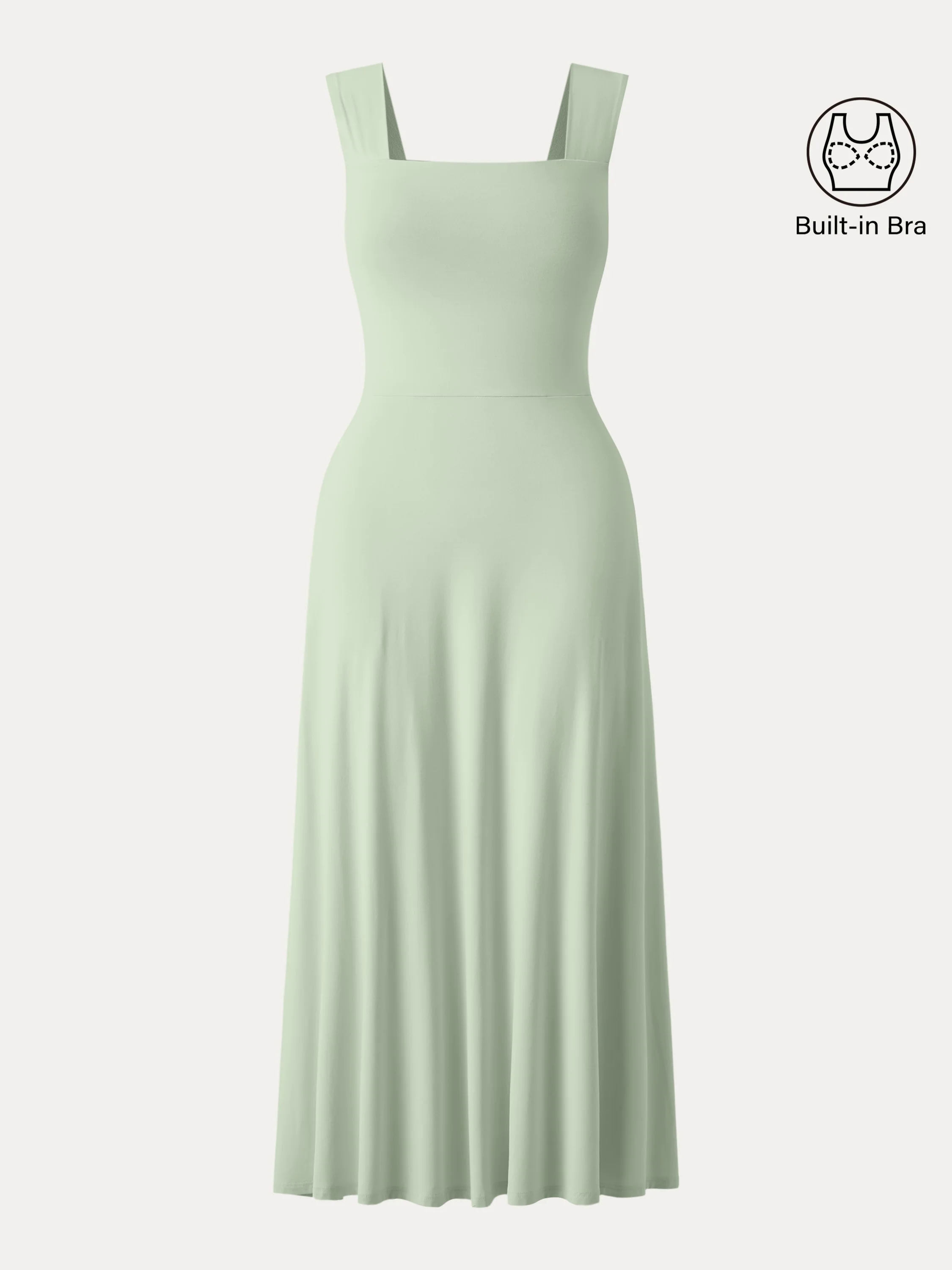 Flowy Square Neck Wide Straps Midi Brami Dress with Pockets Flowy Square Neck Wide Straps Midi Brami Dress with Pockets