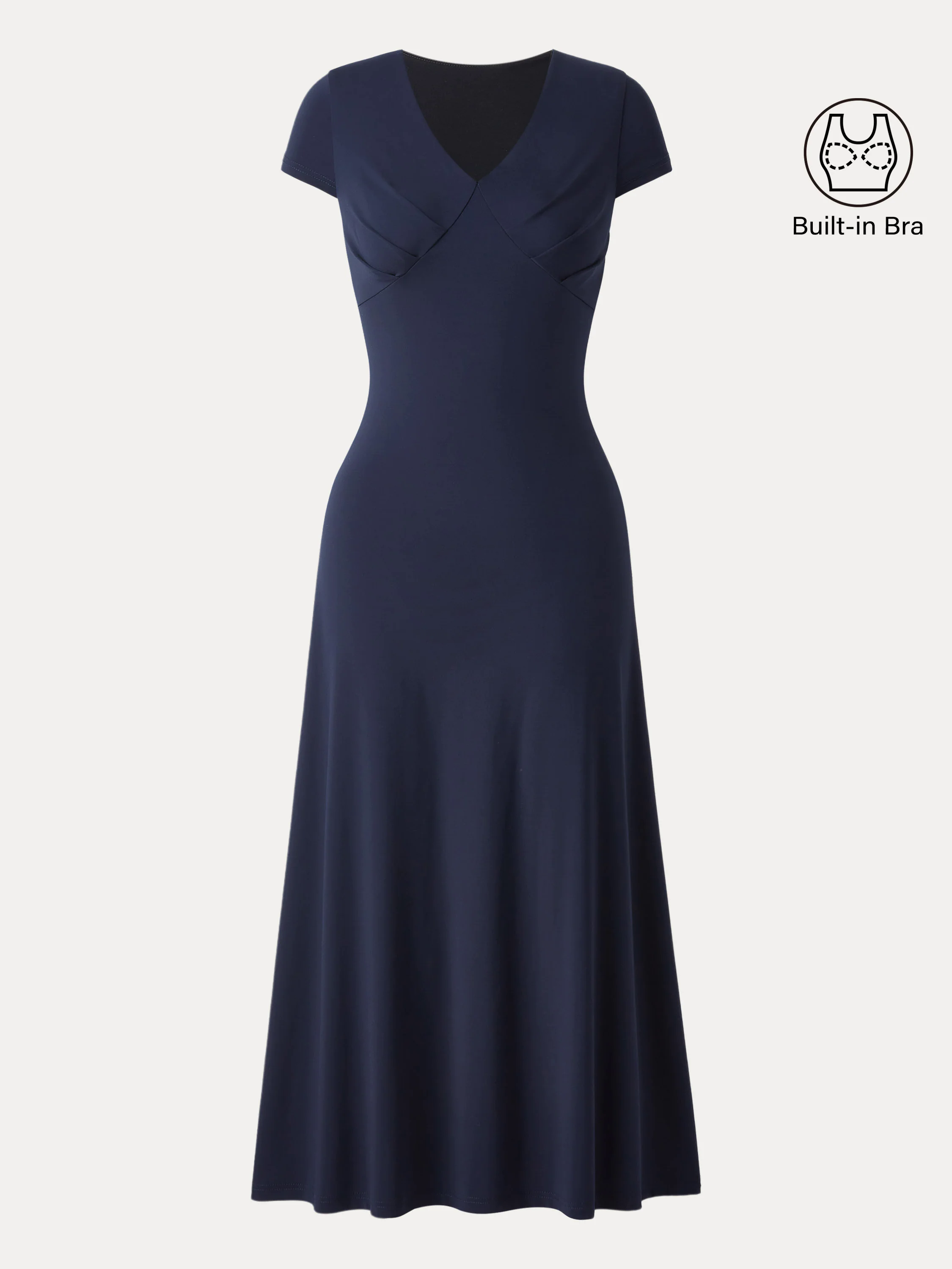 Bamboo Ponte V-neck Short Sleeve Midi Flared Dress Bamboo Ponte V-neck Short Sleeve Midi Flared Dress
