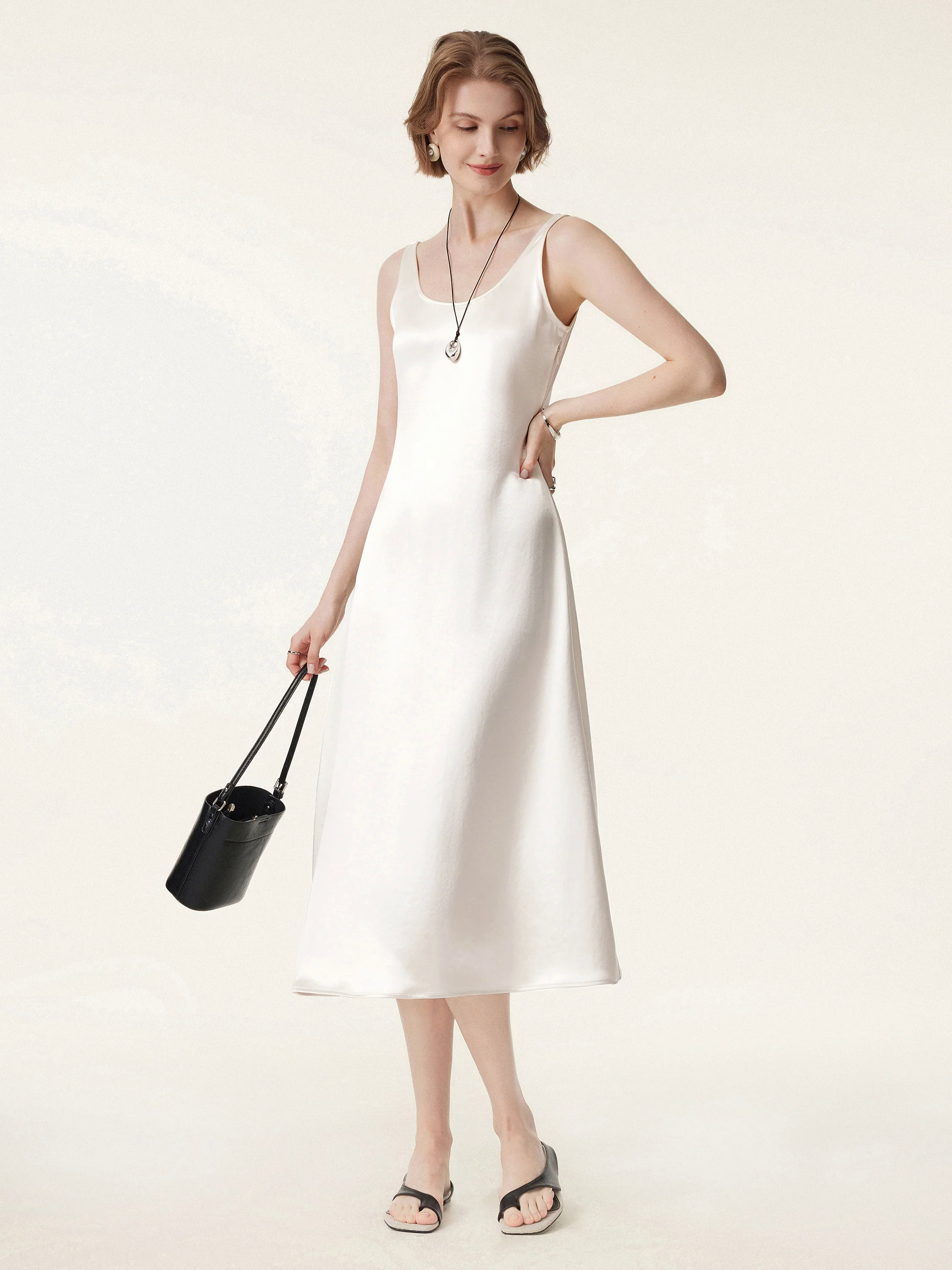 Acetate Scoop Neck Open Back Midi Dress Acetate Scoop Neck Open Back Midi Dress
