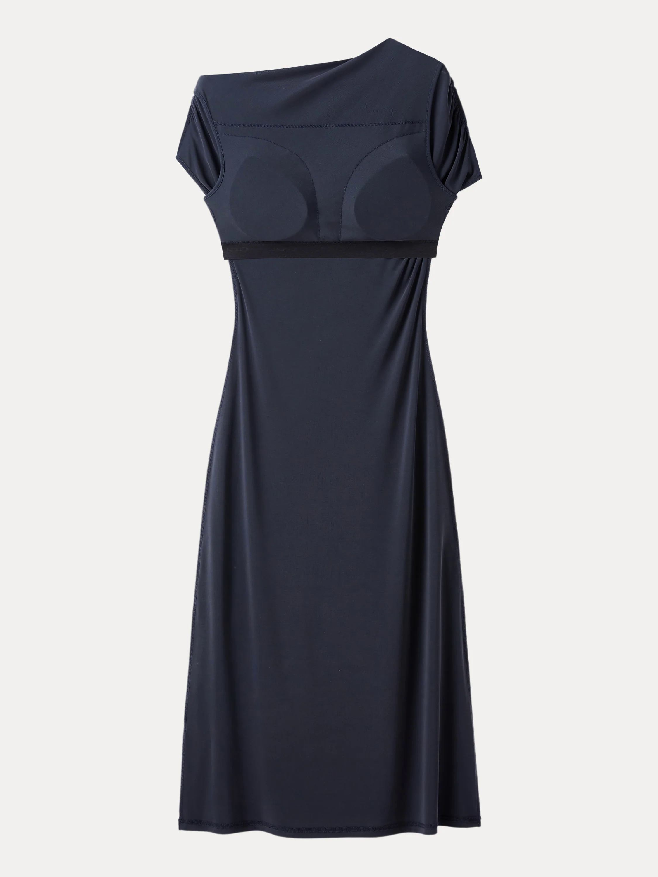 Sandwashed Asymmetrical Neck Short Sleeve Midi Brami Dress Sandwashed Asymmetrical Neck Short Sleeve Midi Brami Dress