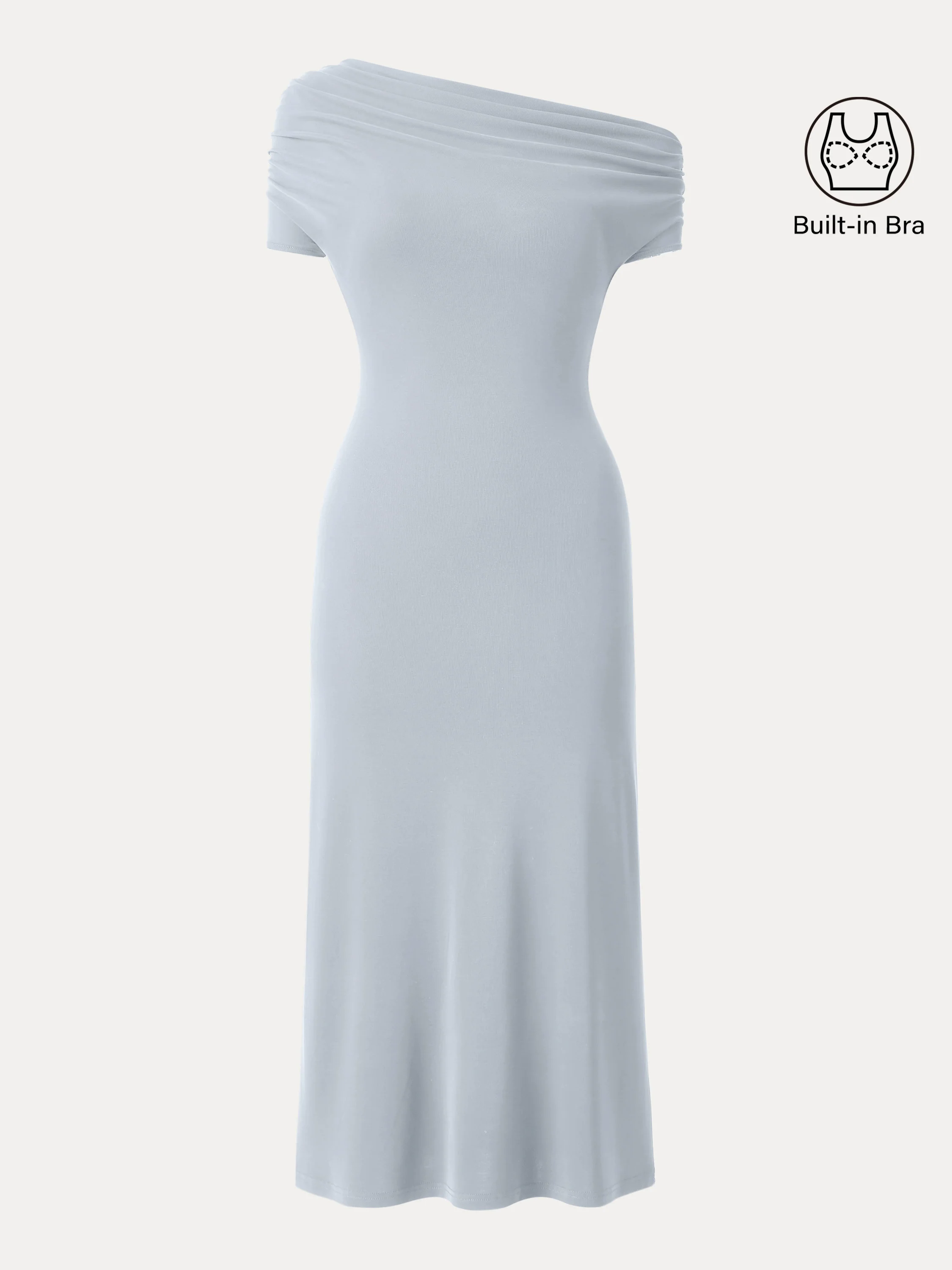 Sandwashed Asymmetrical Neck Short Sleeve Midi Brami Dress Sandwashed Asymmetrical Neck Short Sleeve Midi Brami Dress