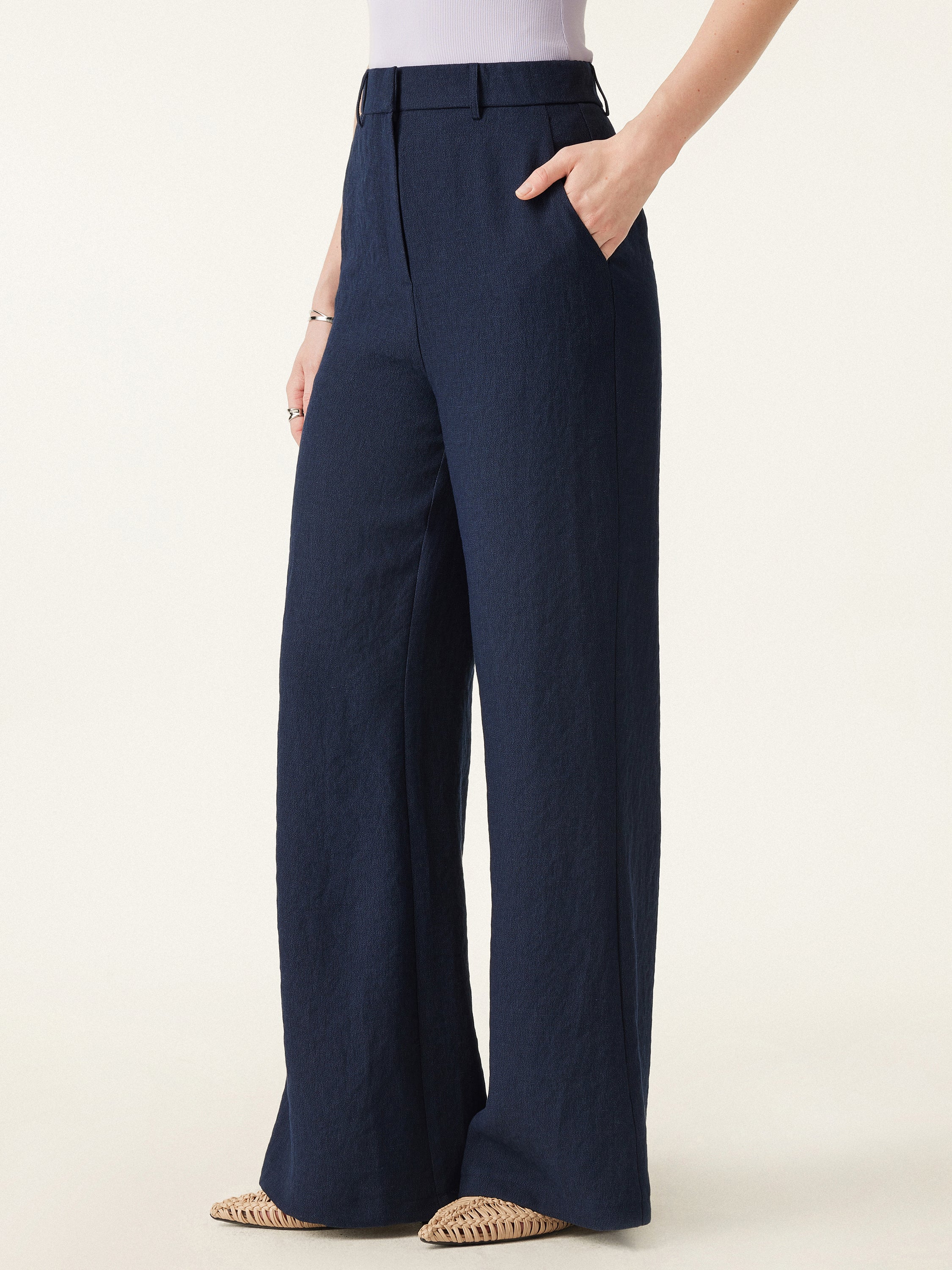 European Linen Mid Rise Flared Pant with Pockets European Linen Mid Rise Flared Pant with Pockets