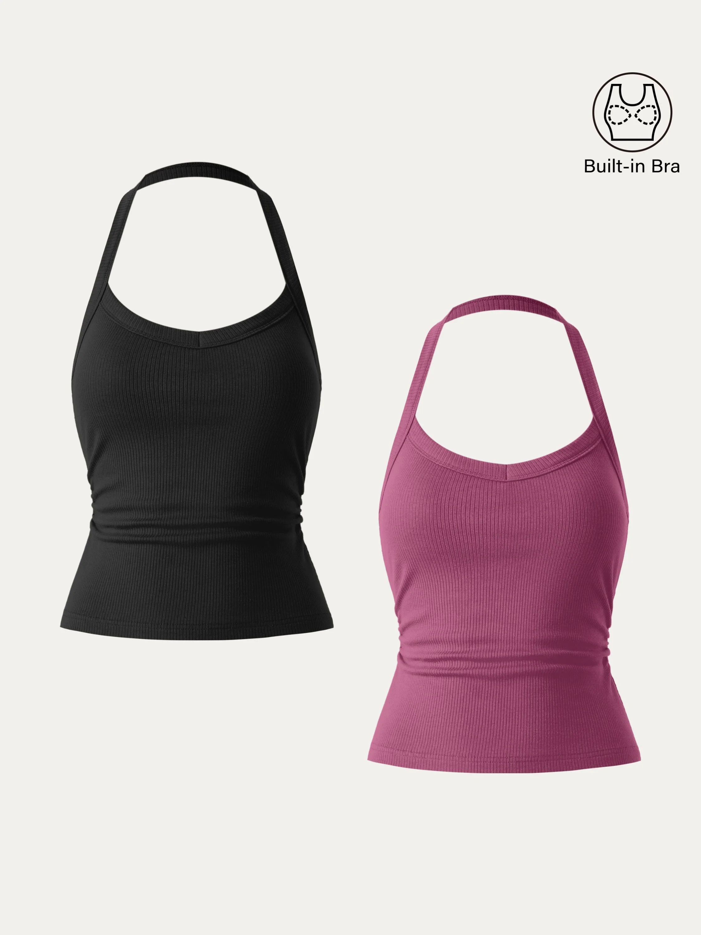Halter Neck Side Ruched Ribbed Brami Tank Halter Neck Side Ruched Ribbed Brami Tank