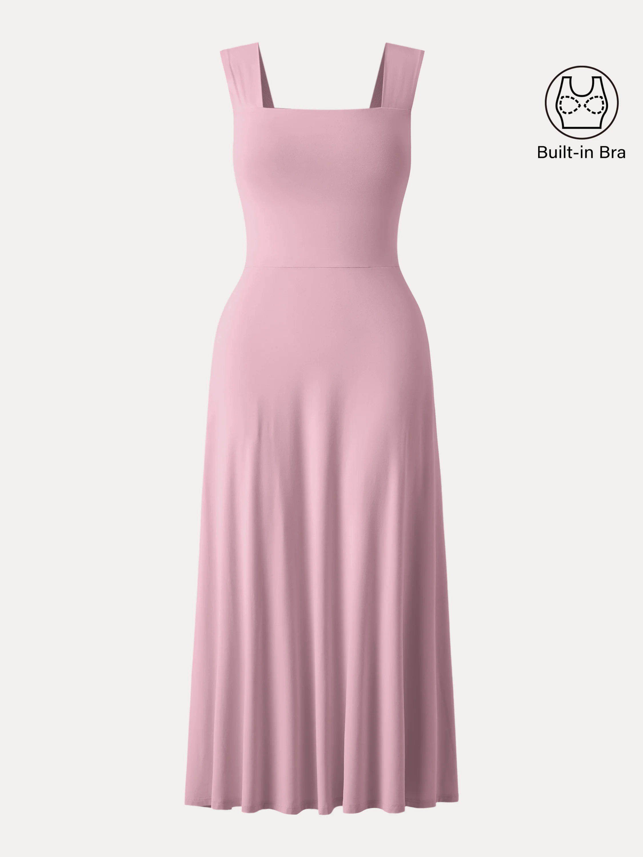 Flowy Square Neck Wide Straps Midi Brami Dress with Pockets Flowy Square Neck Wide Straps Midi Brami Dress with Pockets