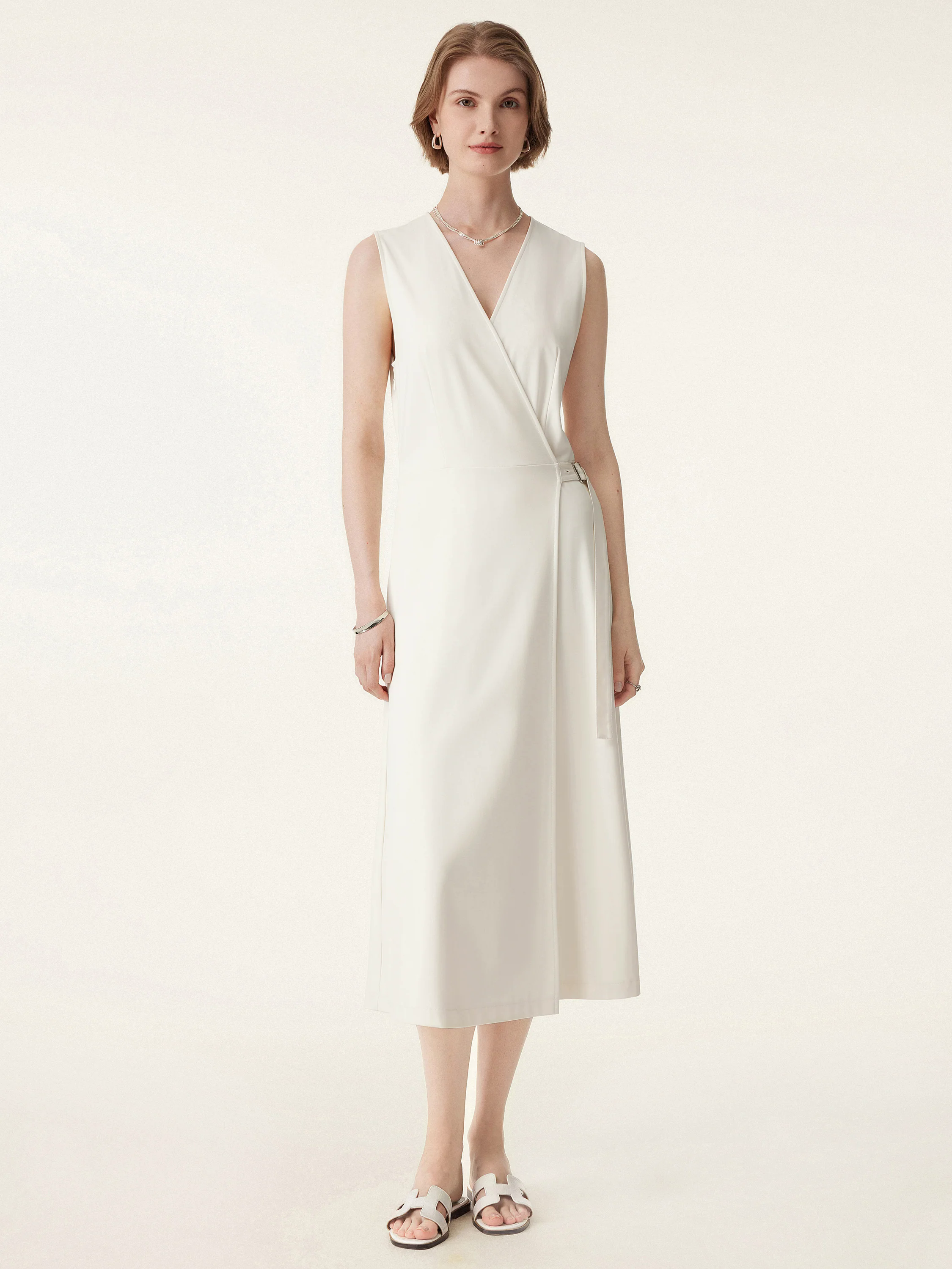 Surplice Adjustable Side-belt Midi Dress Surplice Adjustable Side-belt Midi Dress