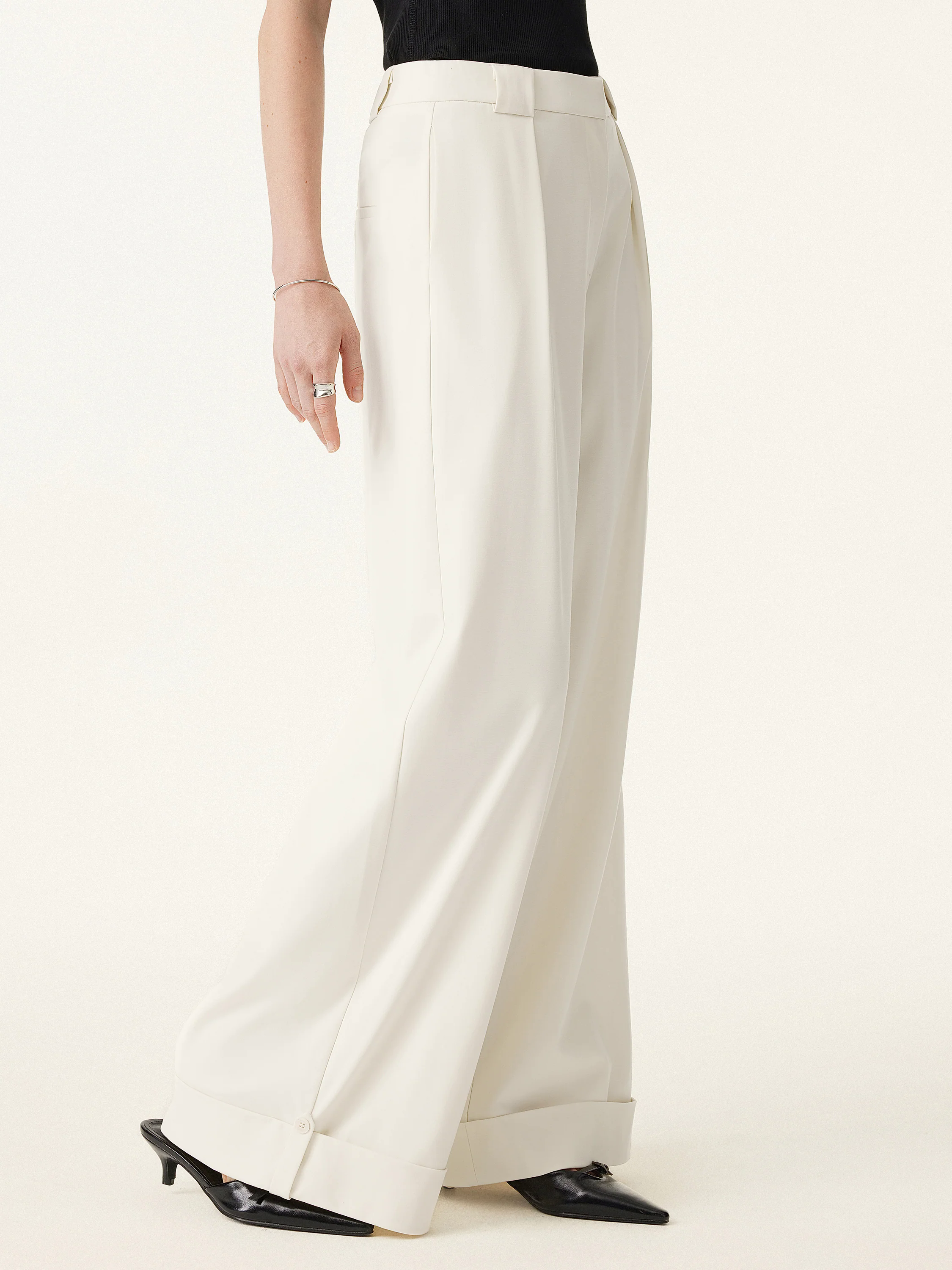 Bamboo Ponte Mid Rise Wide Leg Trouser with Fold-up Hem Bamboo Ponte Mid Rise Wide Leg Trouser with Fold-up Hem
