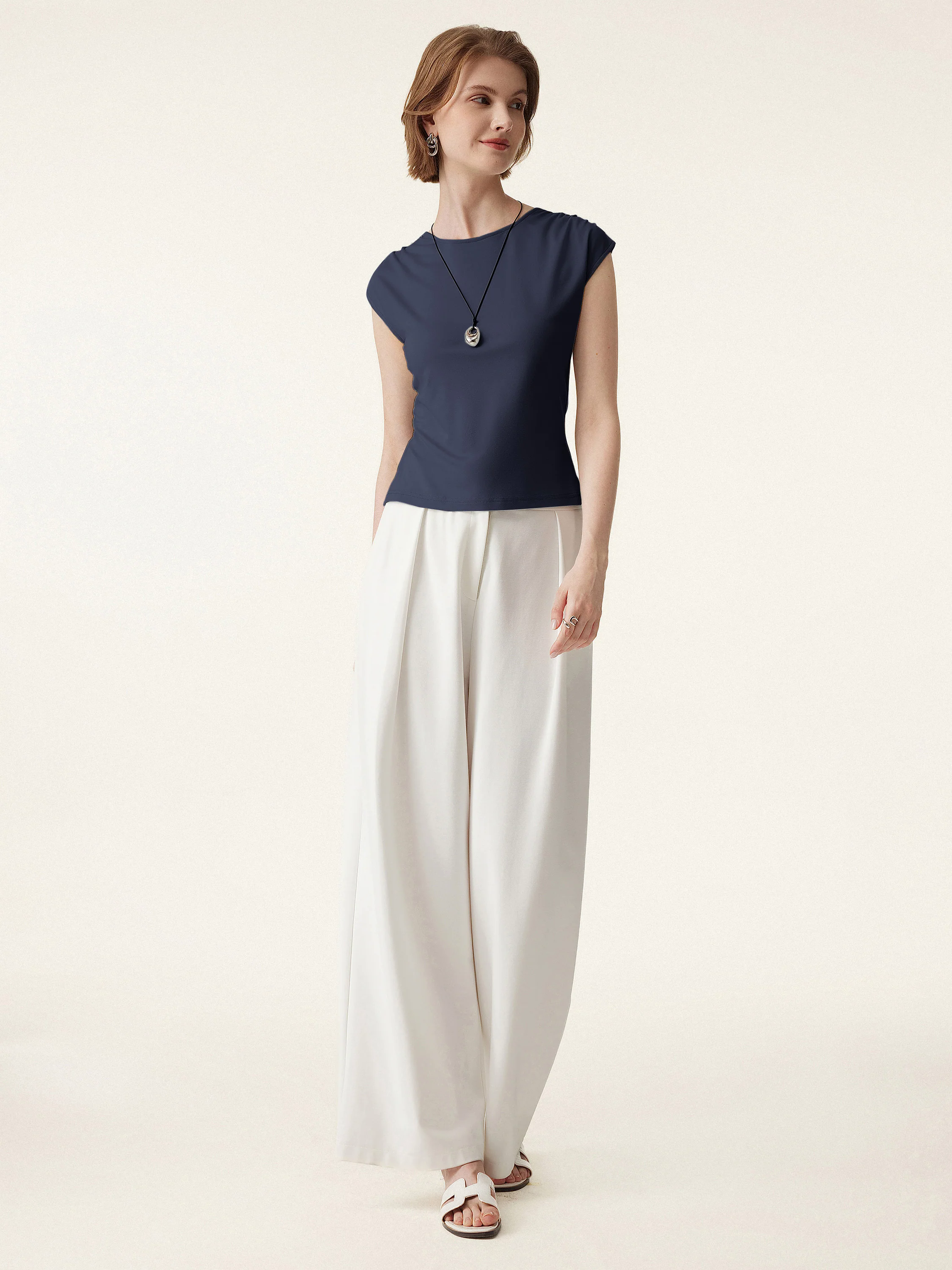 Crewneck Ruched Shoulder Muscle Tank