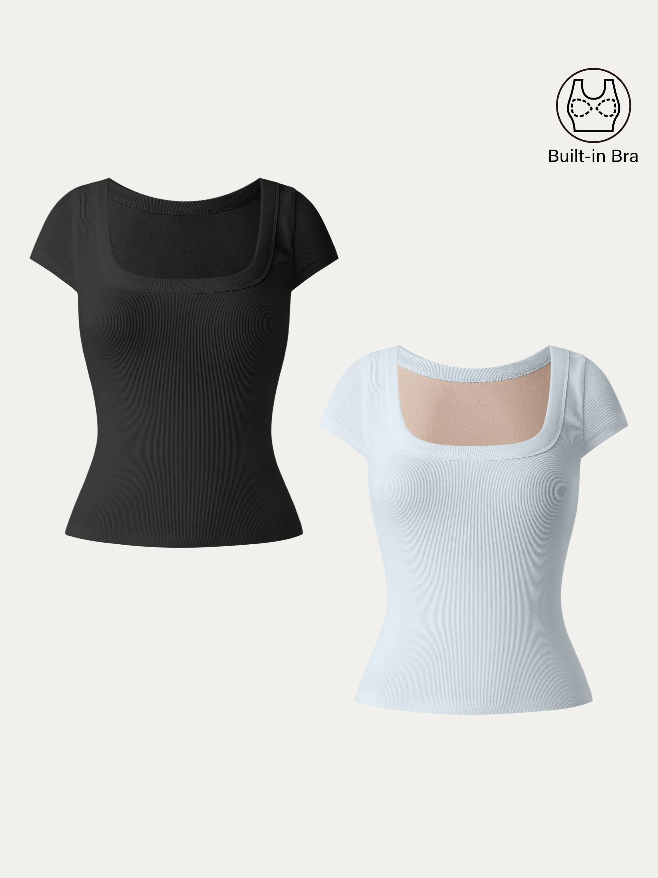 2Pcs Set Stretch Cotton Square Neck Cap Sleeve Brami 2Pcs Set Stretch Cotton Square Neck Cap Sleeve Brami