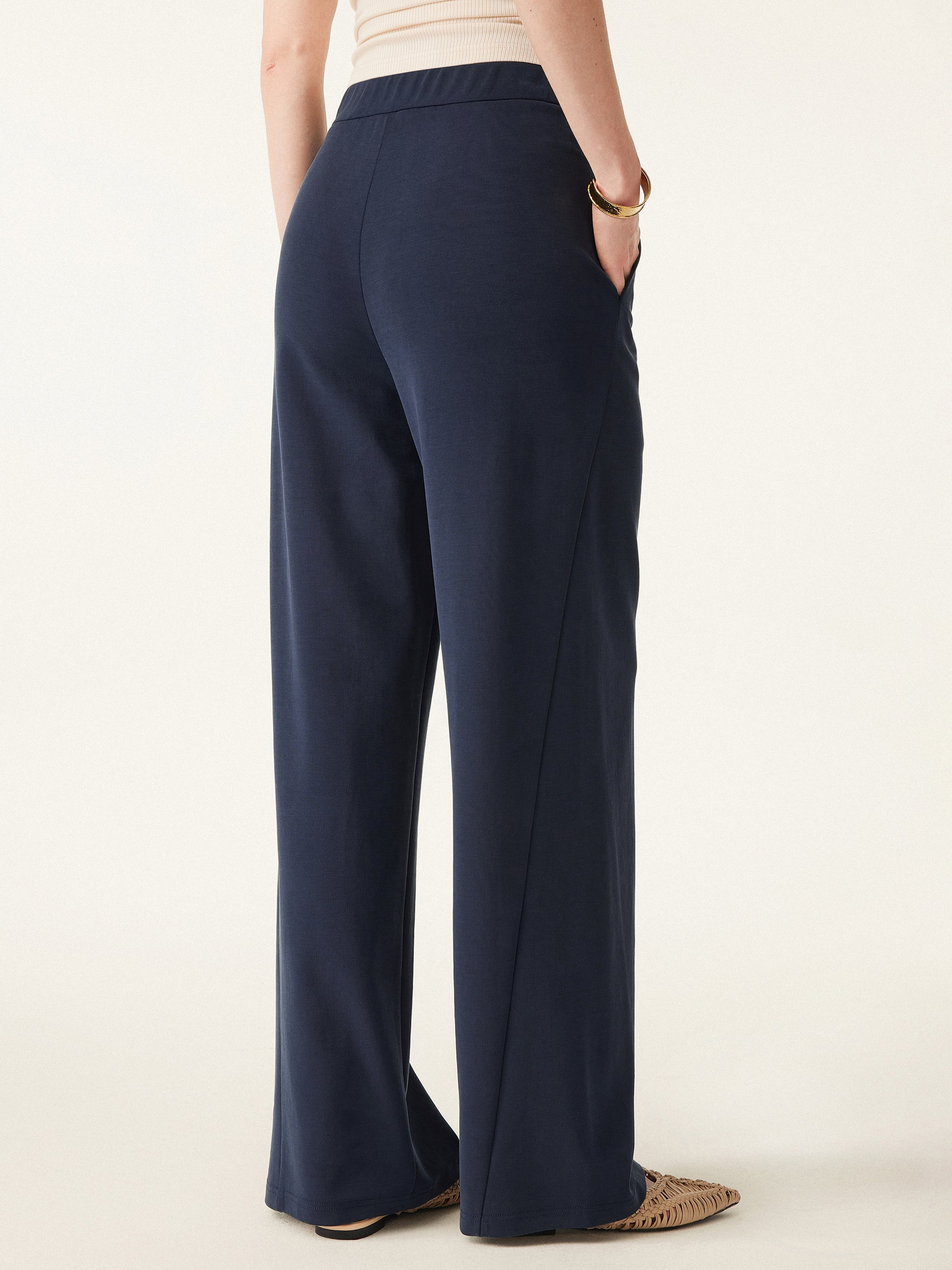 Mid Rise Pull-on Wide Leg Easy Pant with Pockets Mid Rise Pull-on Wide Leg Easy Pant with Pockets
