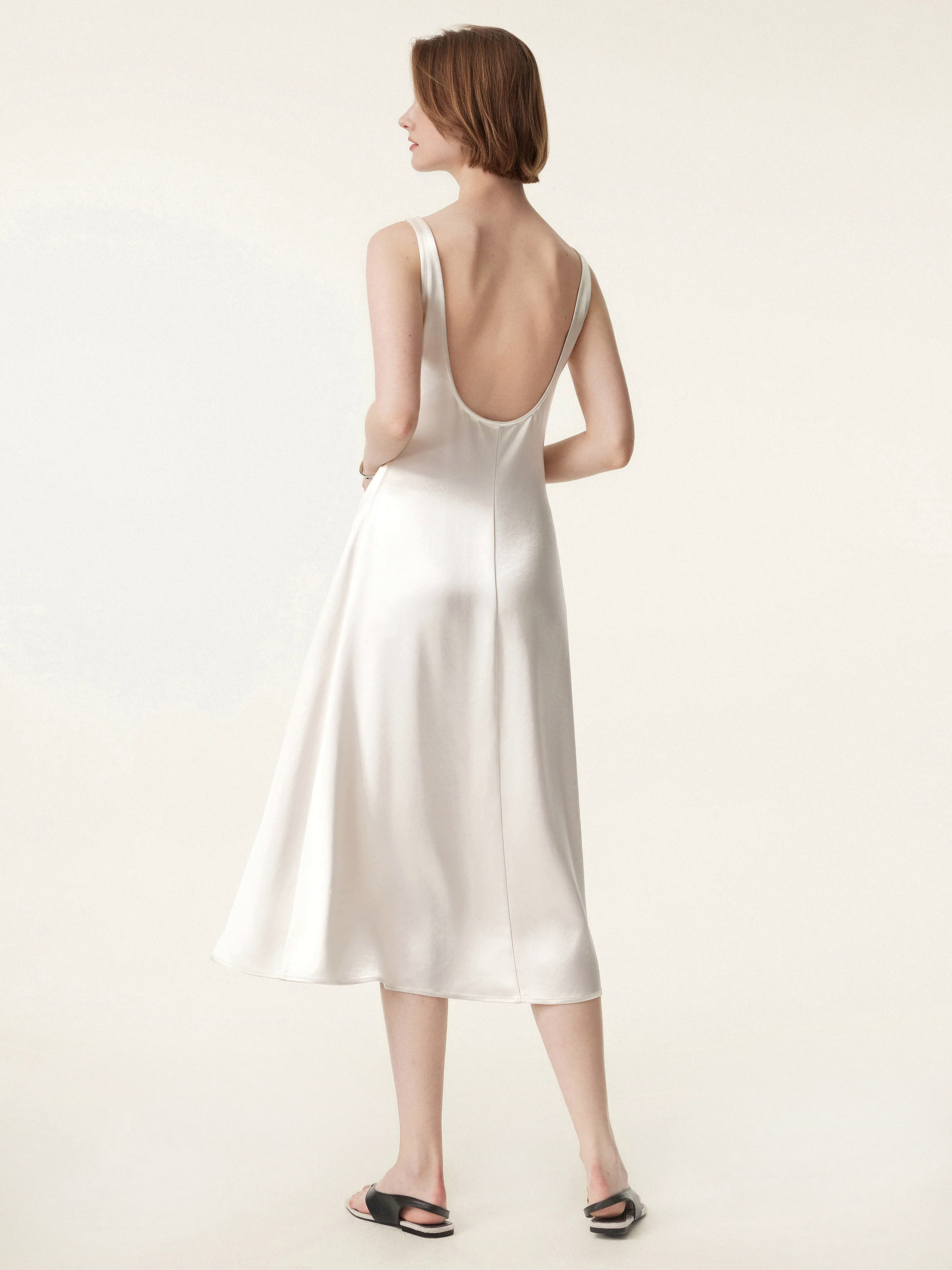 Acetate Scoop Neck Open Back Midi Dress Acetate Scoop Neck Open Back Midi Dress