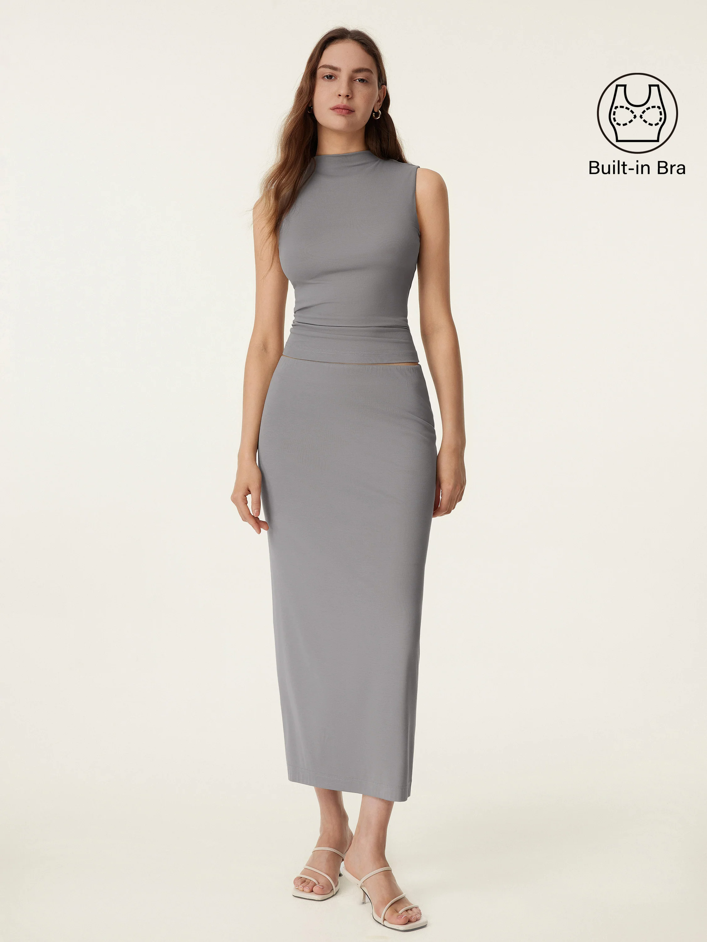 2Pcs Set Mockneck Brami Tank & Column Maxi Skirt 2Pcs Set Mockneck Brami Tank & Column Maxi Skirt