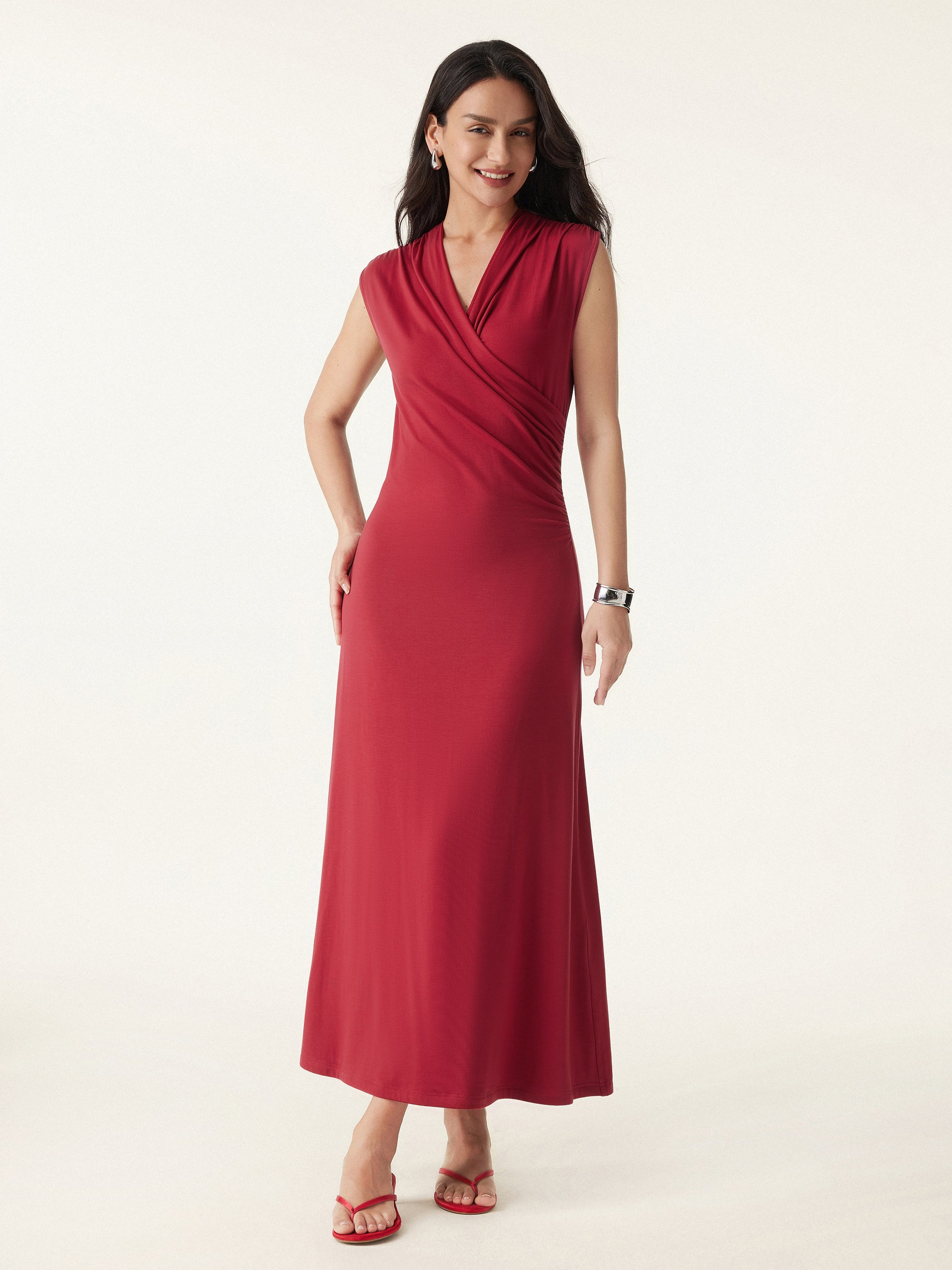 Ultrasoft Tencel Surplice Gathered Maxi Dress