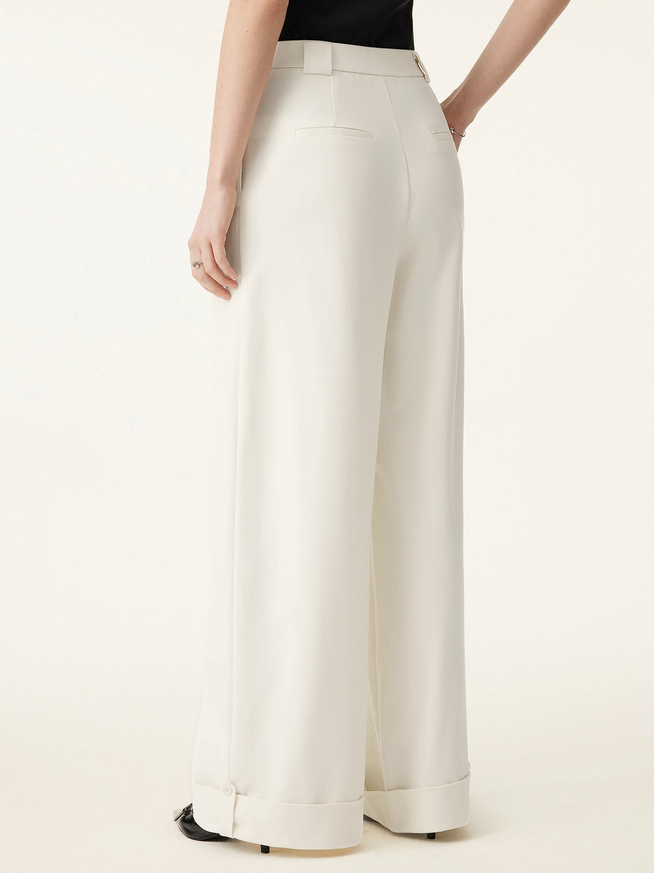 Bamboo Ponte Mid Rise Wide Leg Trouser with Fold-up Hem Bamboo Ponte Mid Rise Wide Leg Trouser with Fold-up Hem