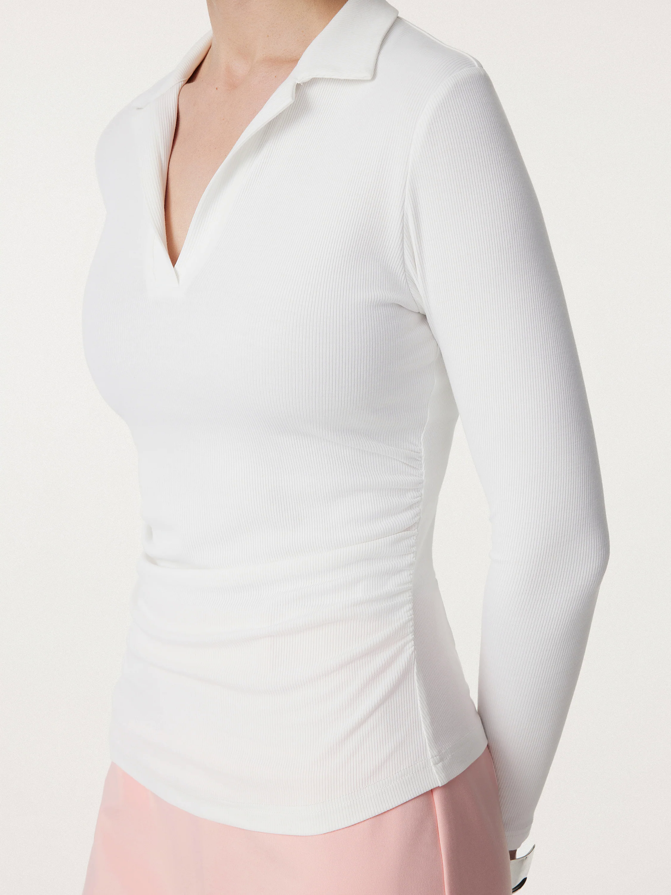 Polo Neck Ribbed Side Ruching Brami Top Polo Neck Ribbed Side Ruching Brami Top