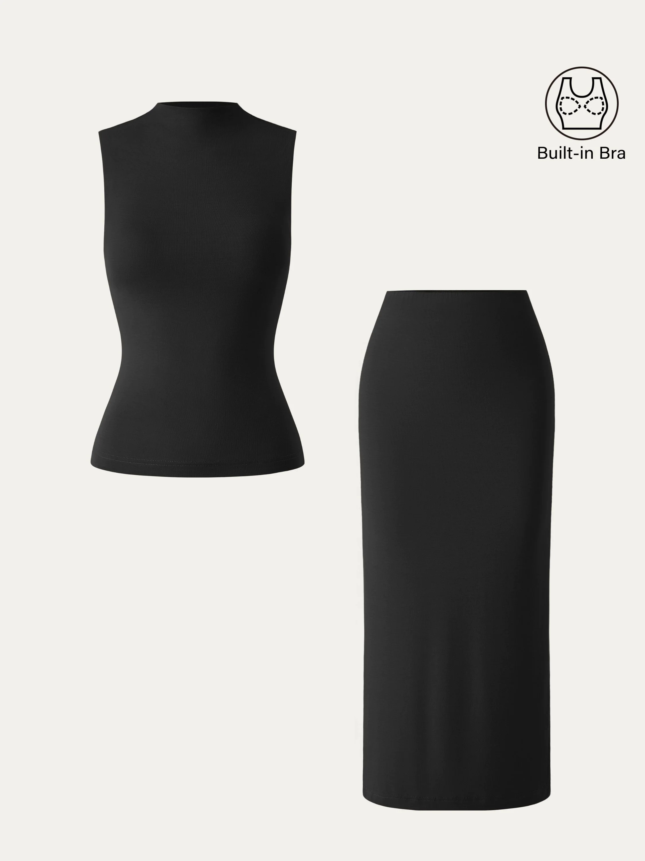 2Pcs Set Mockneck Brami Tank & Column Maxi Skirt 2Pcs Set Mockneck Brami Tank & Column Maxi Skirt