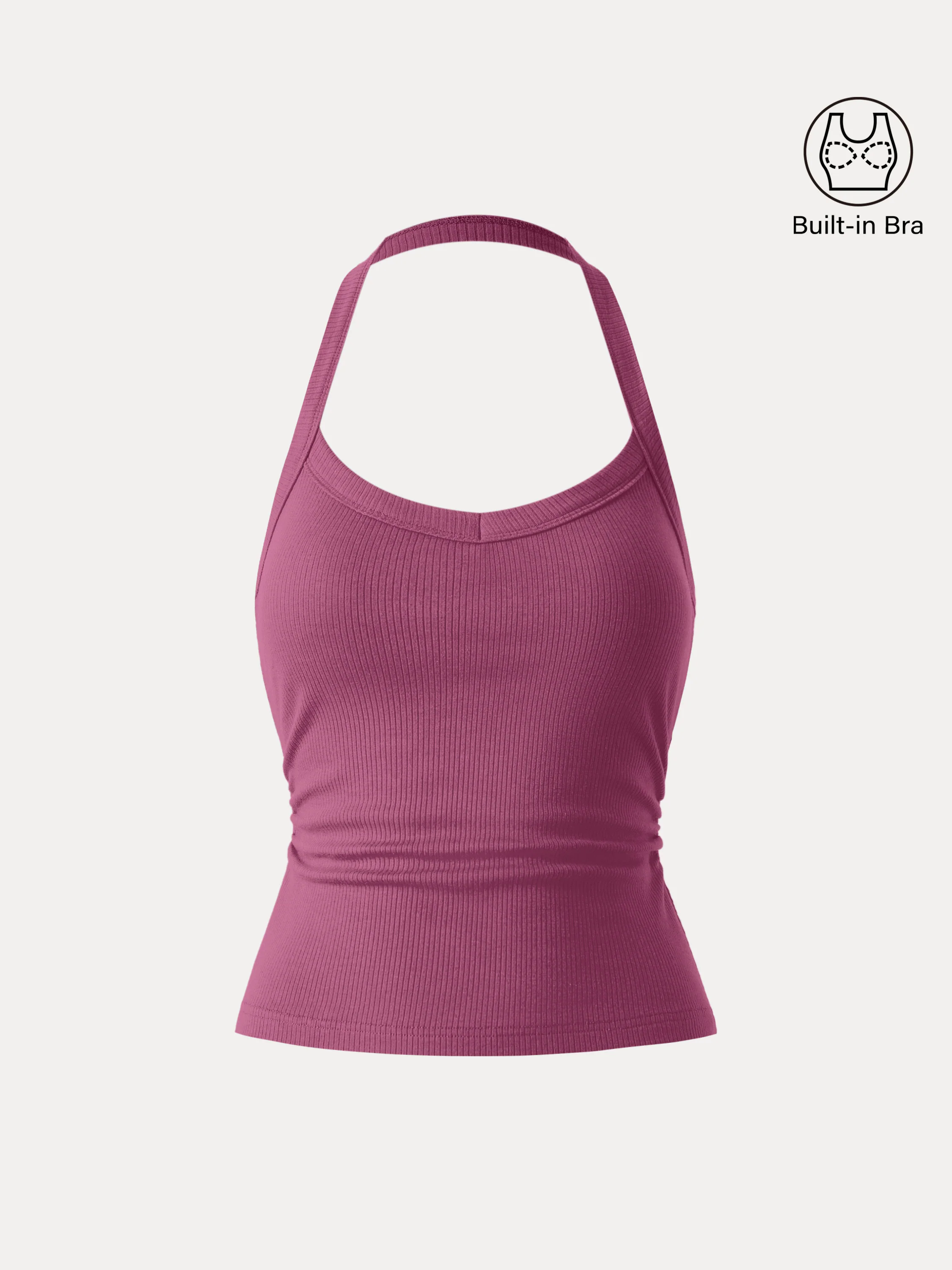 Halter Neck Side Ruched Ribbed Brami Tank Halter Neck Side Ruched Ribbed Brami Tank